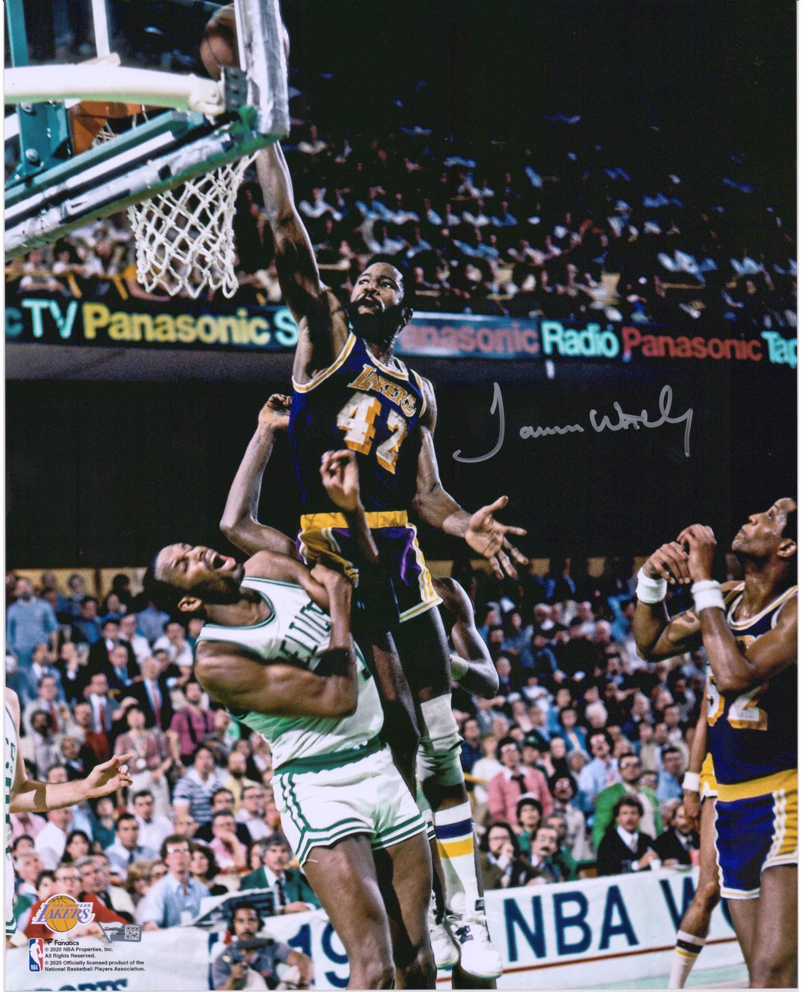James Worthy Los Angeles Lakers Autographed 16 x 20 1984 NBA Finals Dunk Photograph Authentic Certified