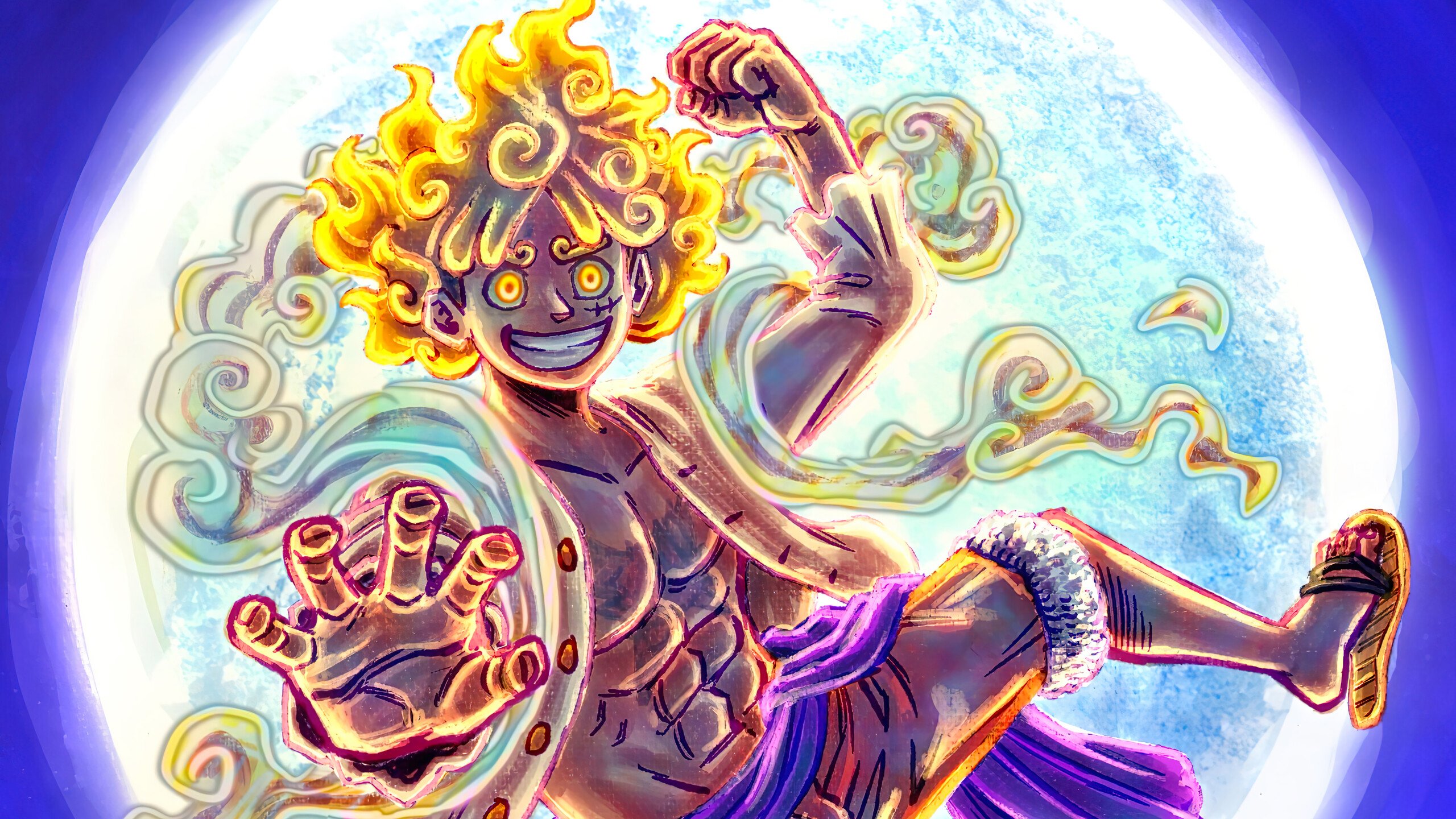 Yellow Hair Gear 5 Monkey D. Luffy Colorful Art HD One Piece Wallpapers.