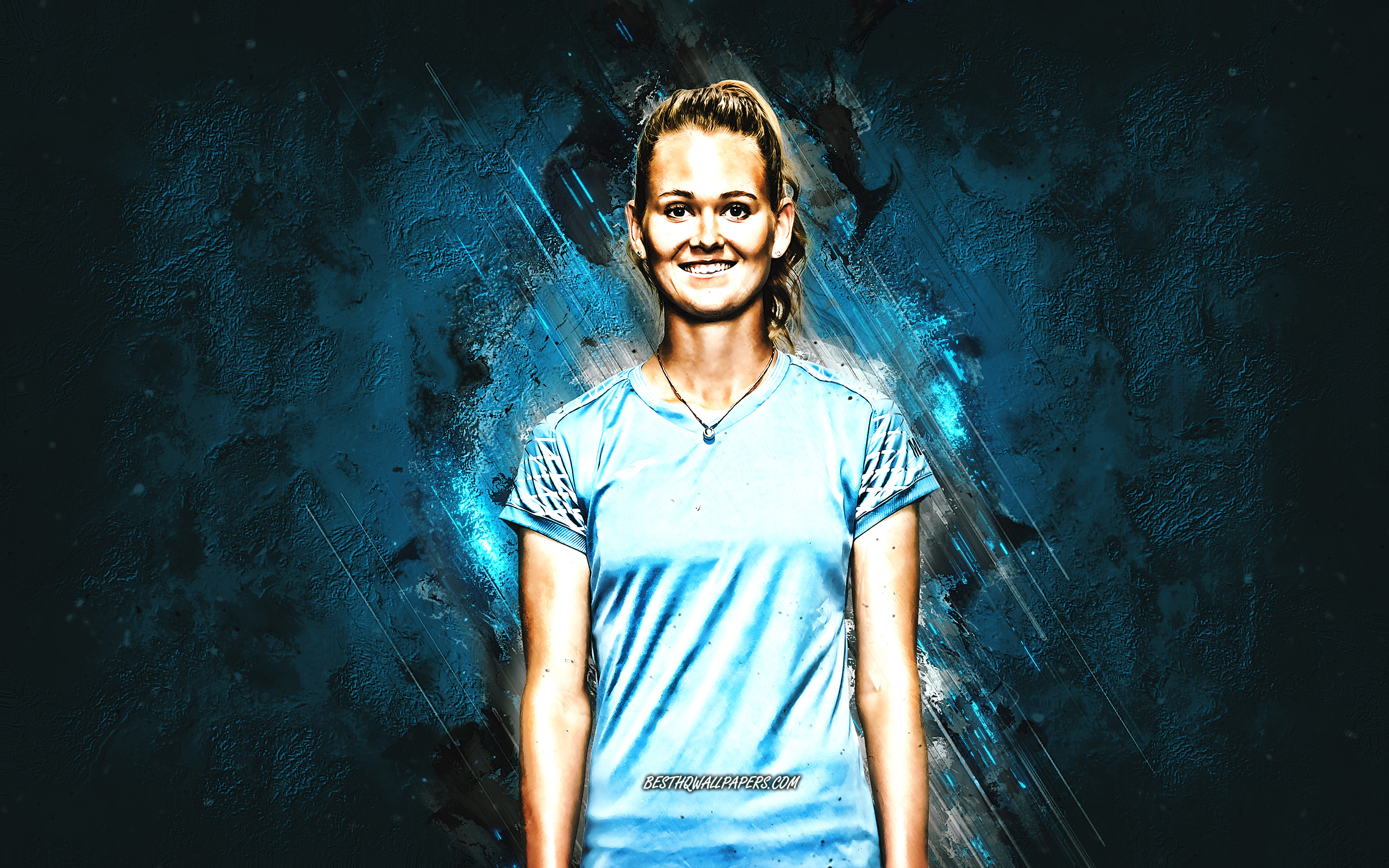 Download wallpapers Marie Bouzkova, WTA, Czech tennis player, blue stone background, Marie Bouzkova art, tennis for desktop with resolution 2880x1800. High Quality HD pictures wallpapers