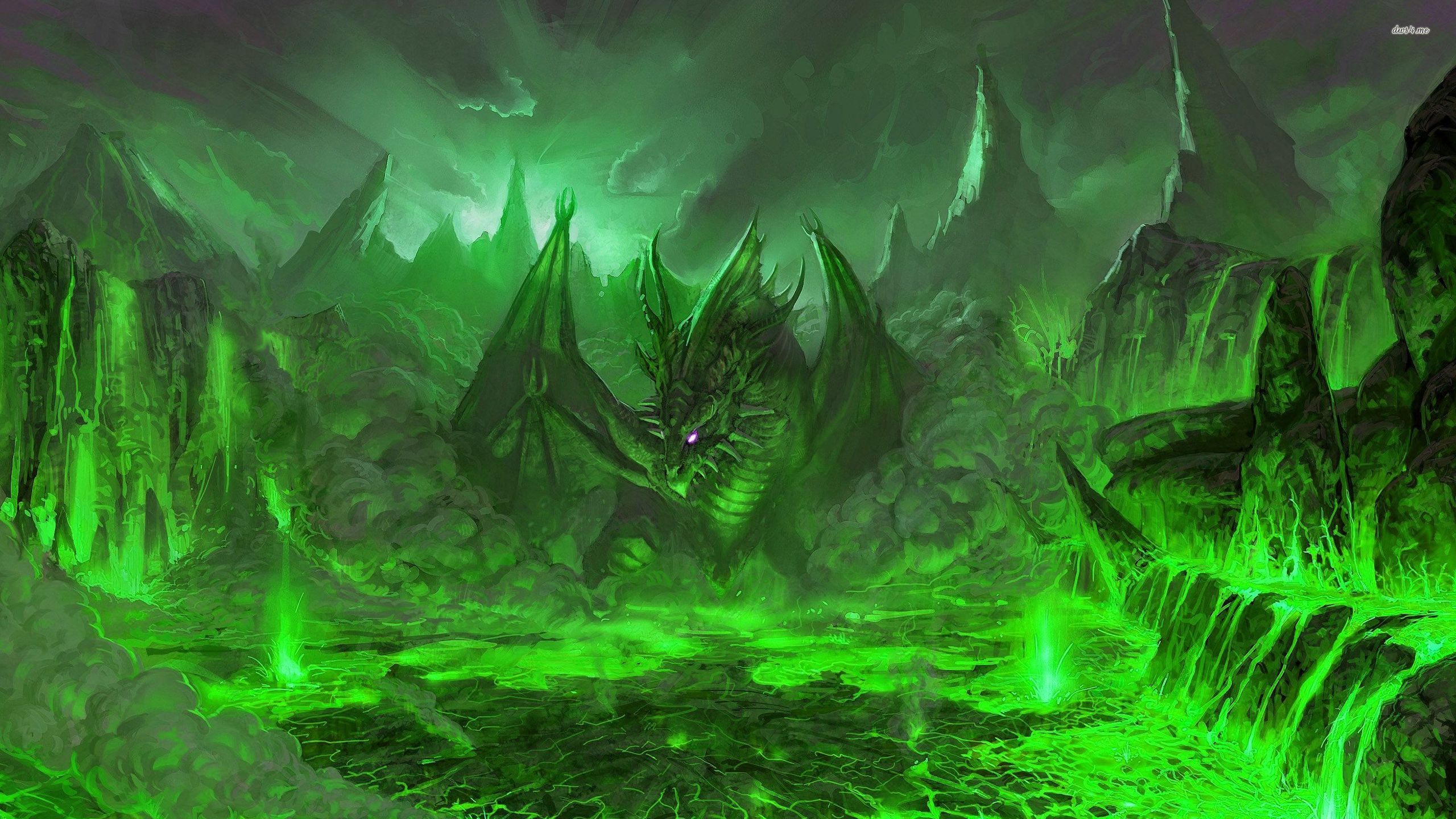 Green Dragon In The Volcano Wallpaper