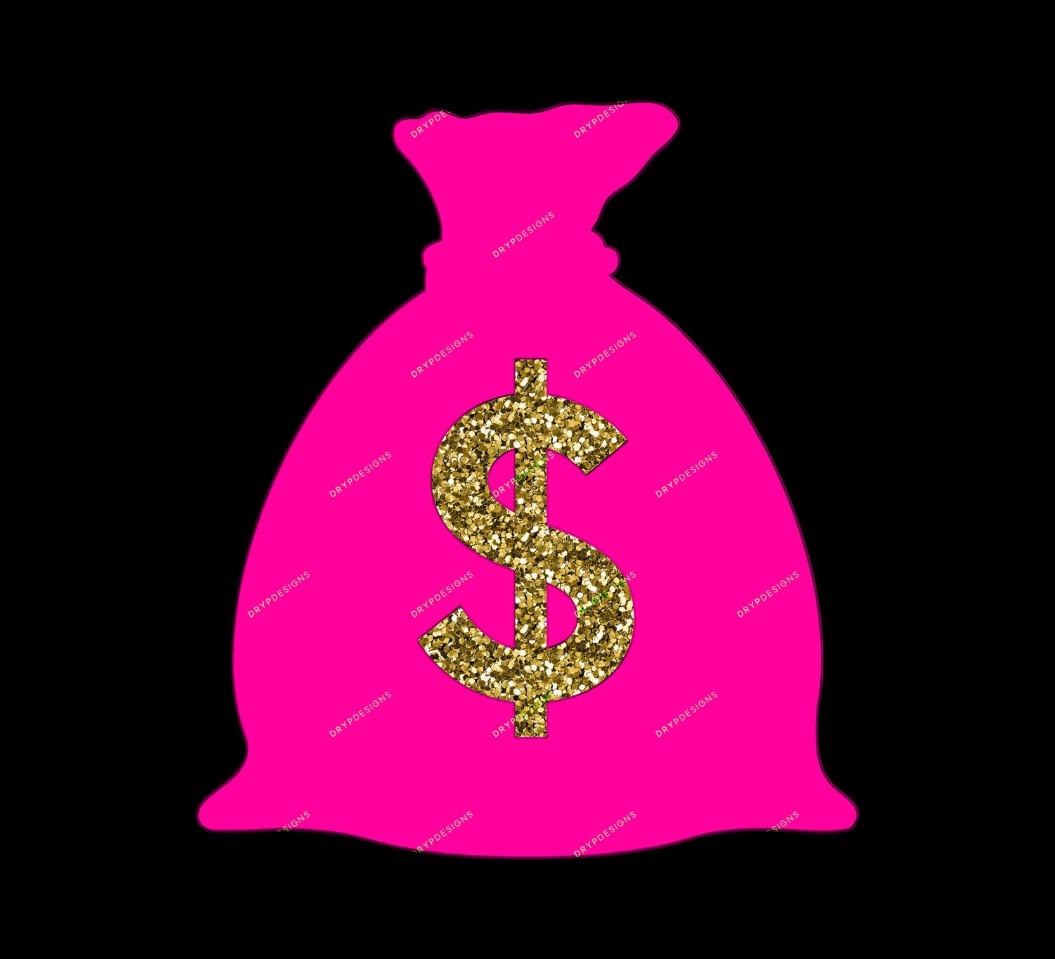 Pink Money Bag PNG with Gold Glitter Money Sign