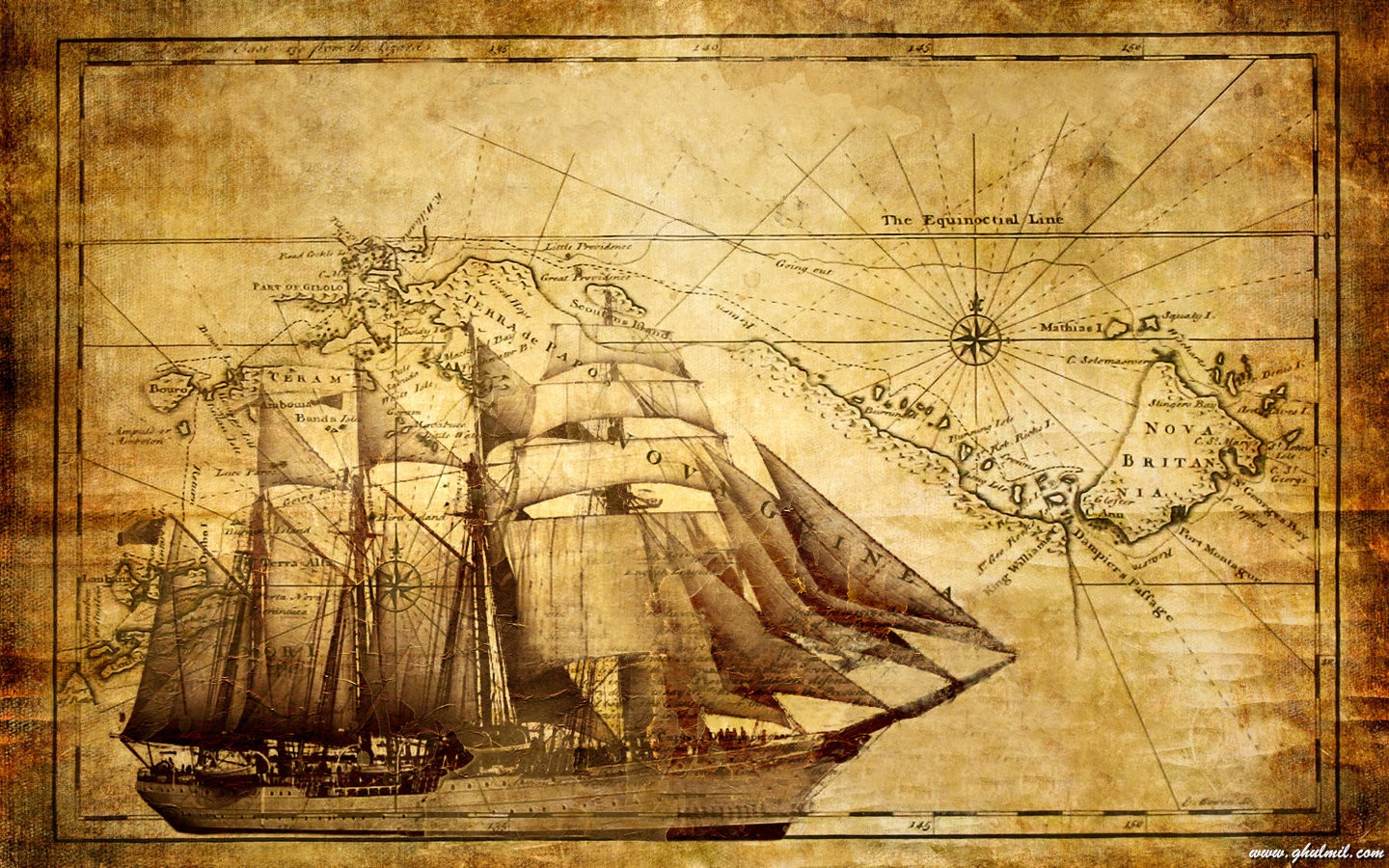 Vintage Pirate Ship Wallpaper