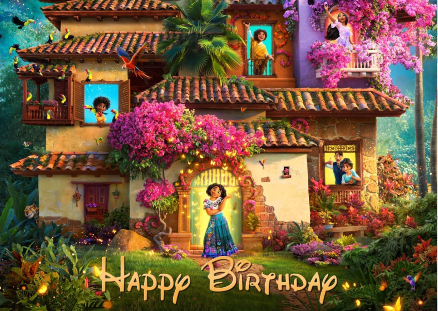 Amazon.com, Encanto Happy Birthday Backdrop 5x3 Magical Floral House Mirabel Encanto Birthday Background for First Birthday Party Vinyl Encanto Movie Poster for Girls Bedroom Nursery Decor