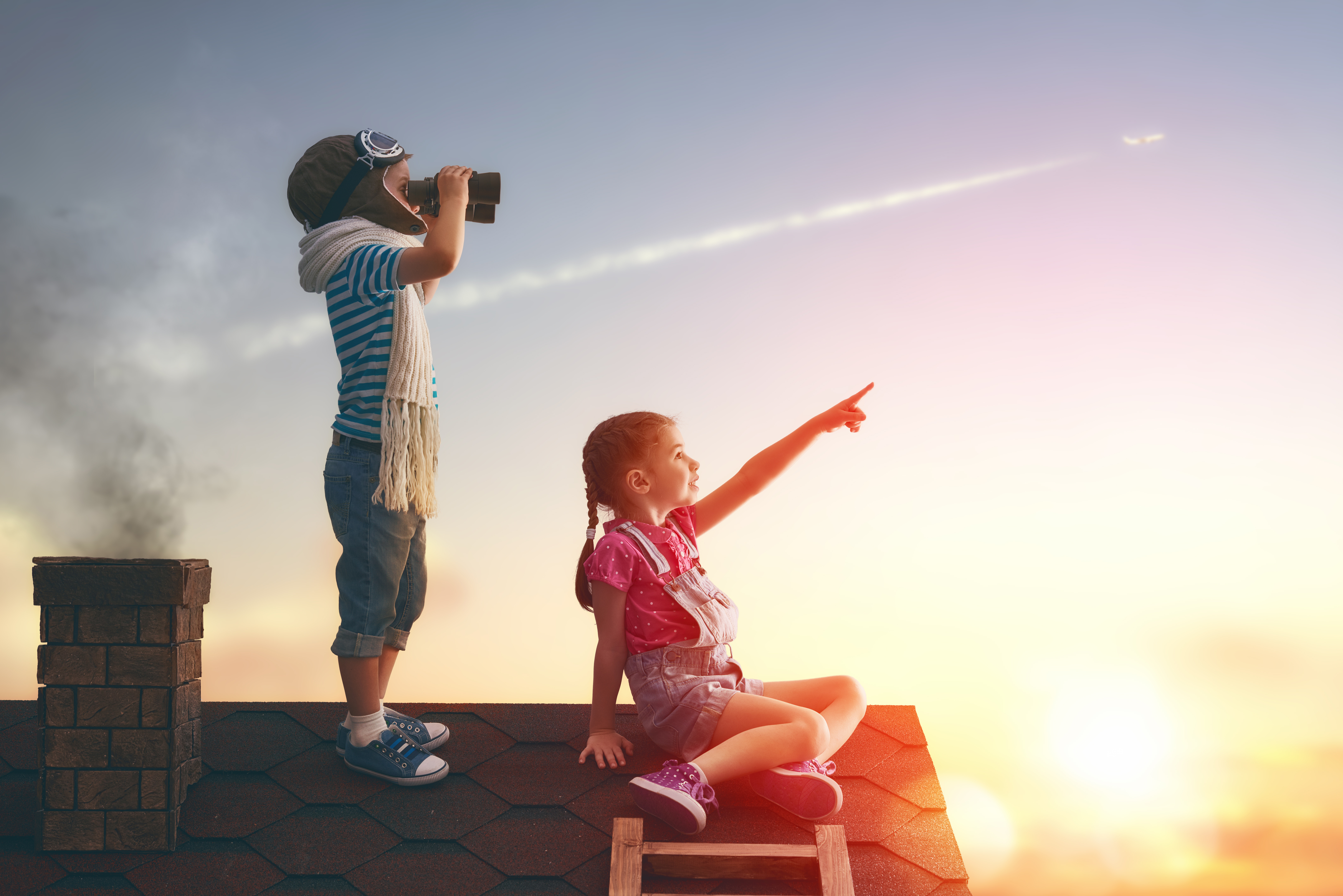 Little Childrens On Roof Watching Sky, HD Photography, 4k Wallpaper, Image, Background, Photo and Picture