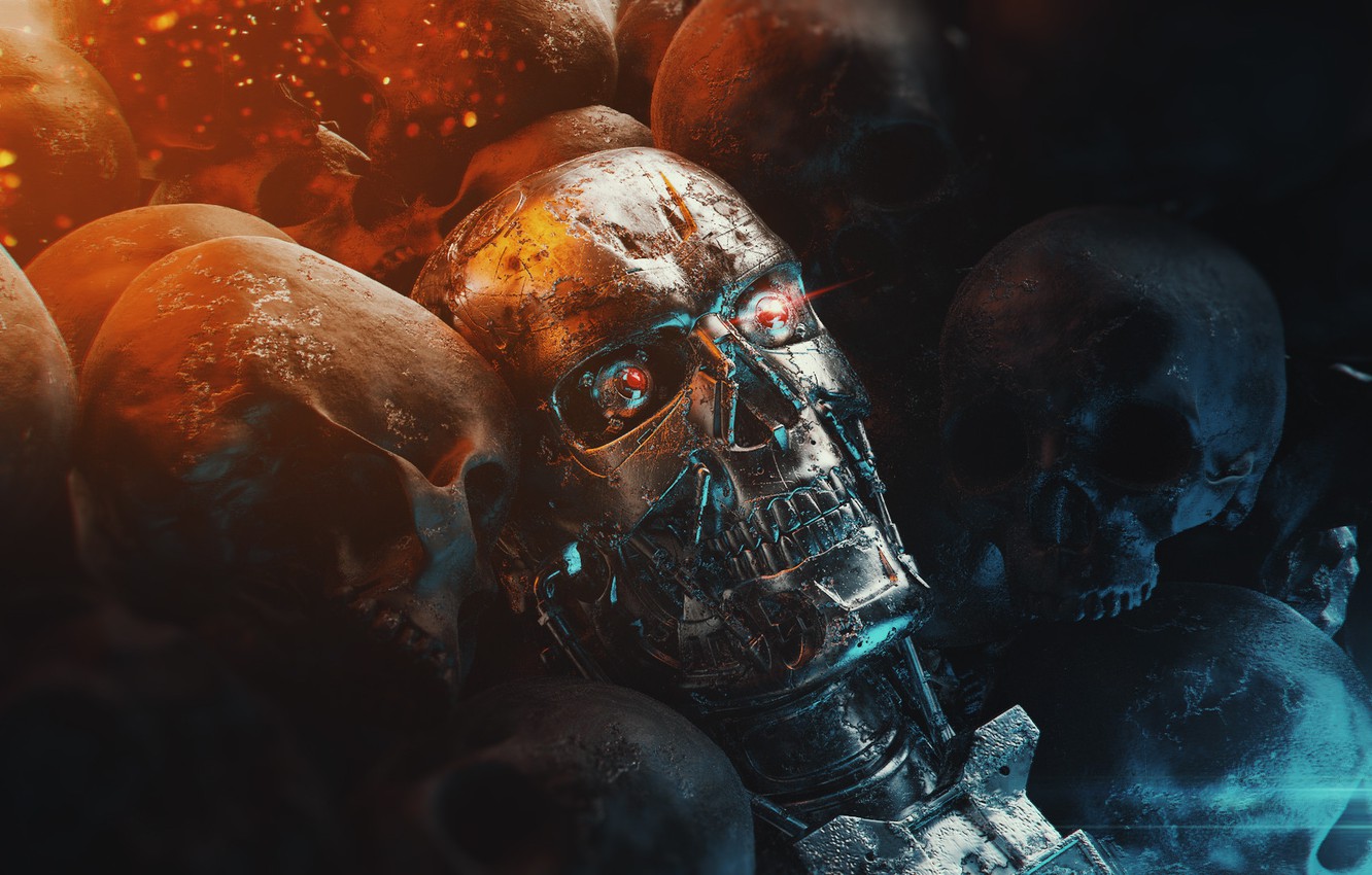 Wallpaper Skull, Robot, Skull, Metal, Fiction, Terminator, Terminator, Characters, Science Fiction, Bone, by Richard Clayton, Richard Clayton, No fate but what we make image for desktop, section фильмы