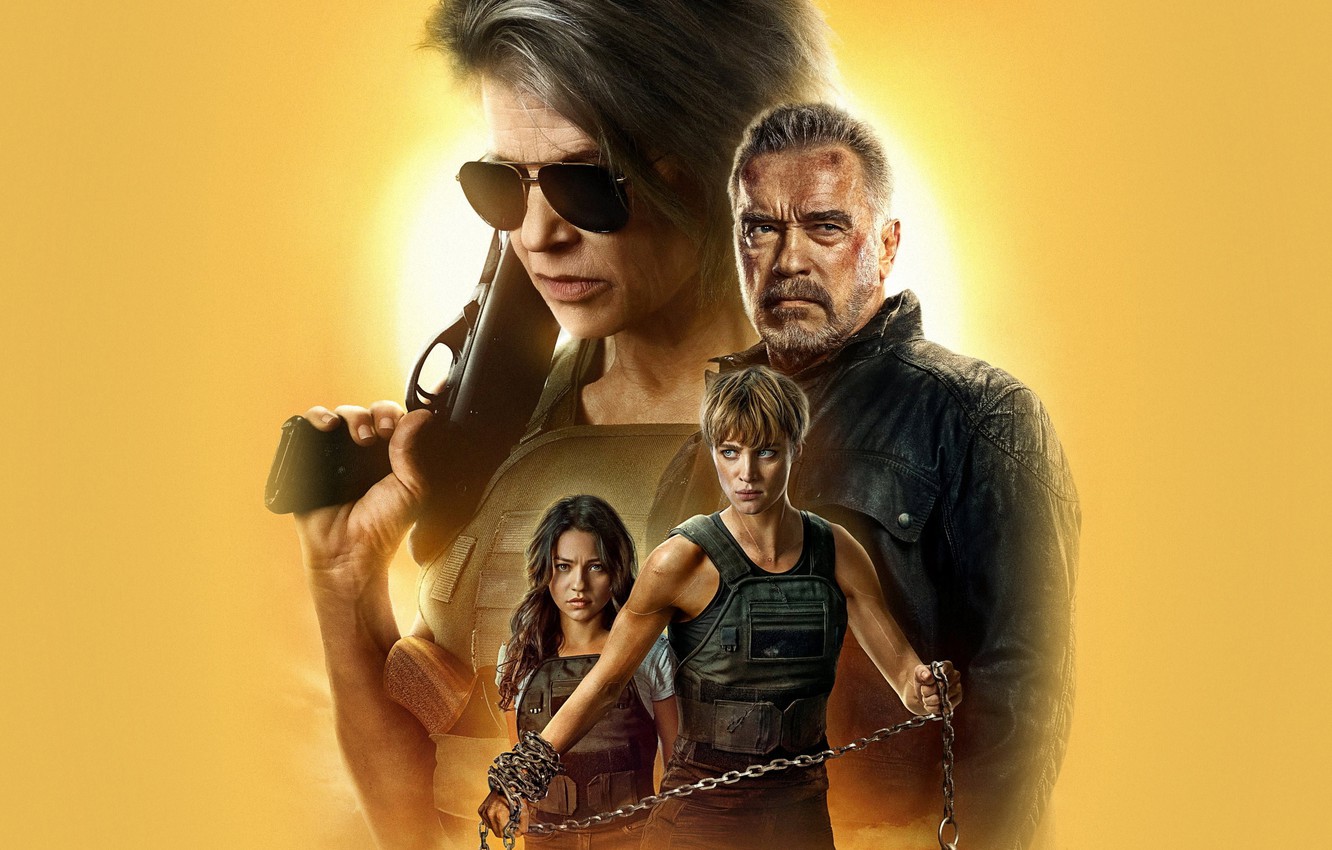 Wallpaper girls, Arnold Schwarzenegger, characters, Terminator, Sarah Connor, Terminator: Dark Fate image for desktop, section фильмы