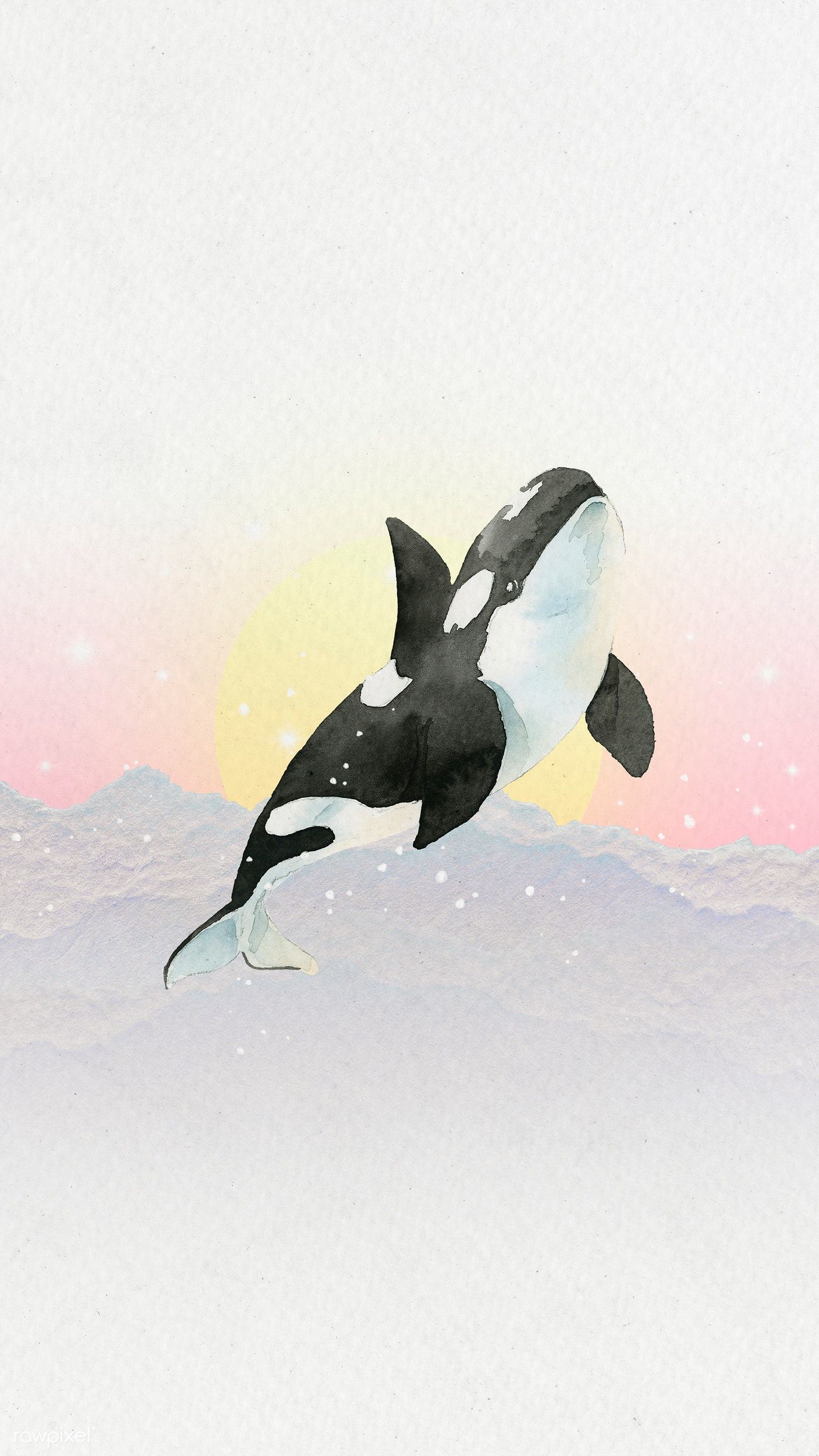 Watercolor painted marine life phone background / Niwat. iPhone wallpaper whale, Watercolor whale, Animal wallpaper