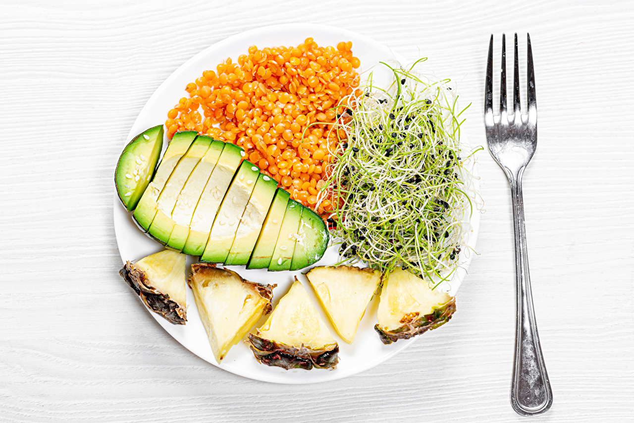 Wallpaper Avocado Pineapples Fork Food Plate Vegetables Sliced food
