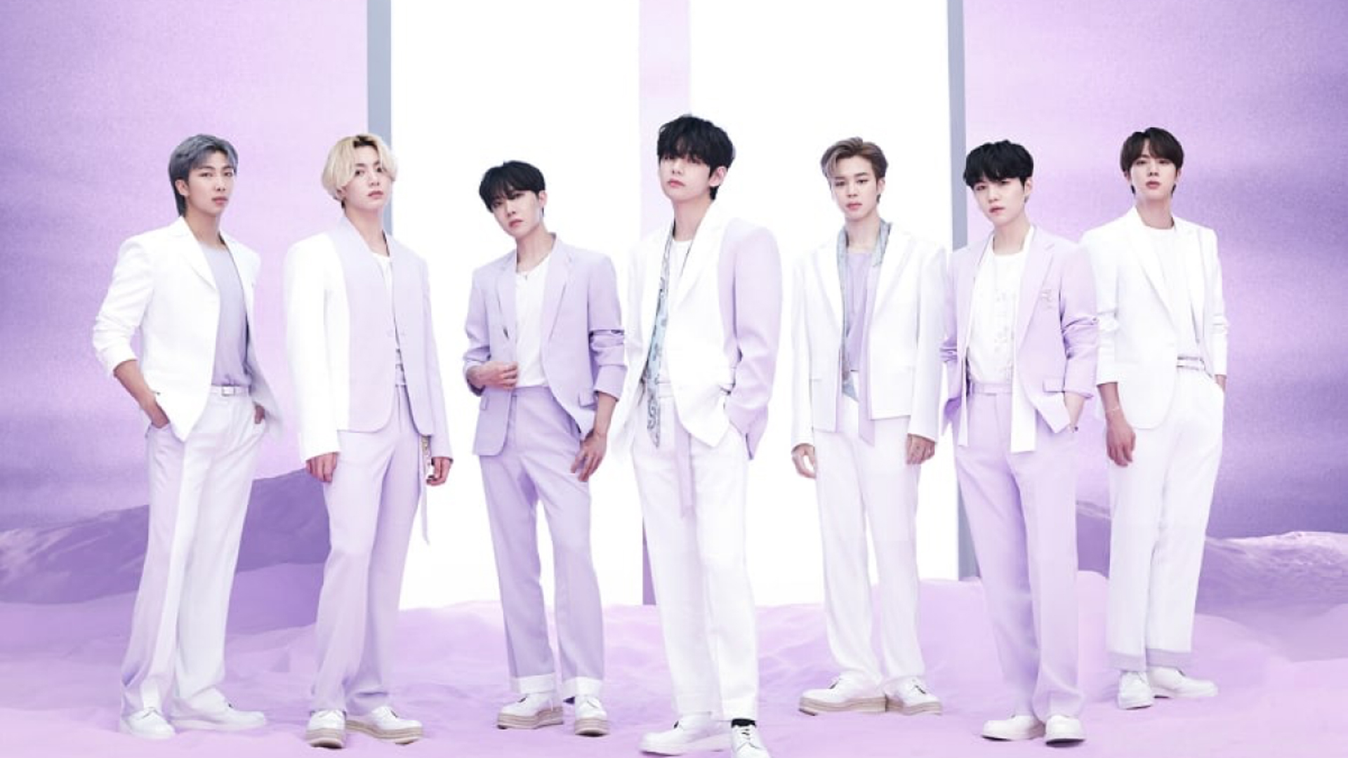 Jungkook Jimin V Jin Suga RM J Hope Are Wearing Light Purple White Coat Suit HD BTS Wallpaper
