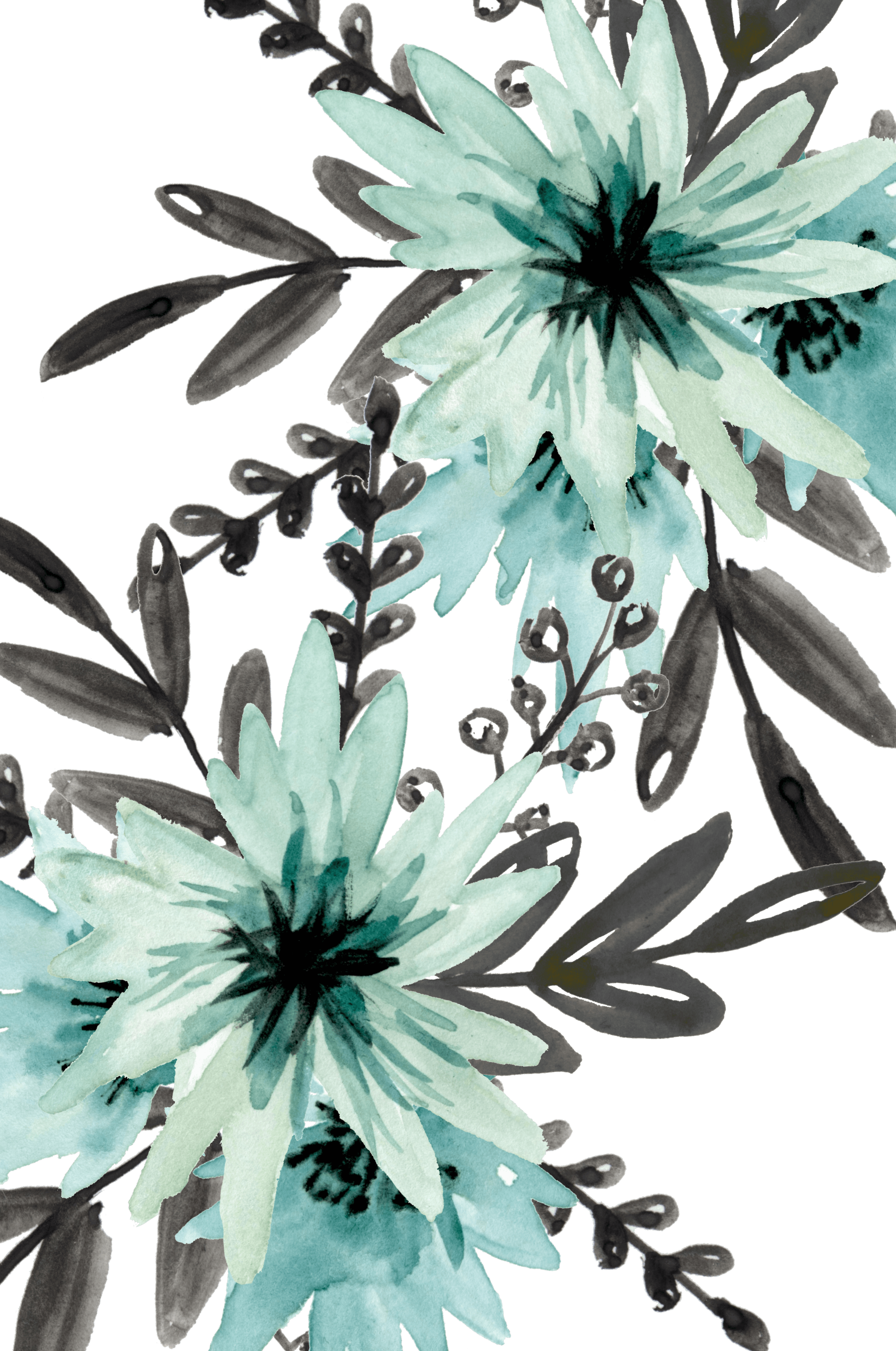 Aesthetics Blue Drawn Flower Wallpaper