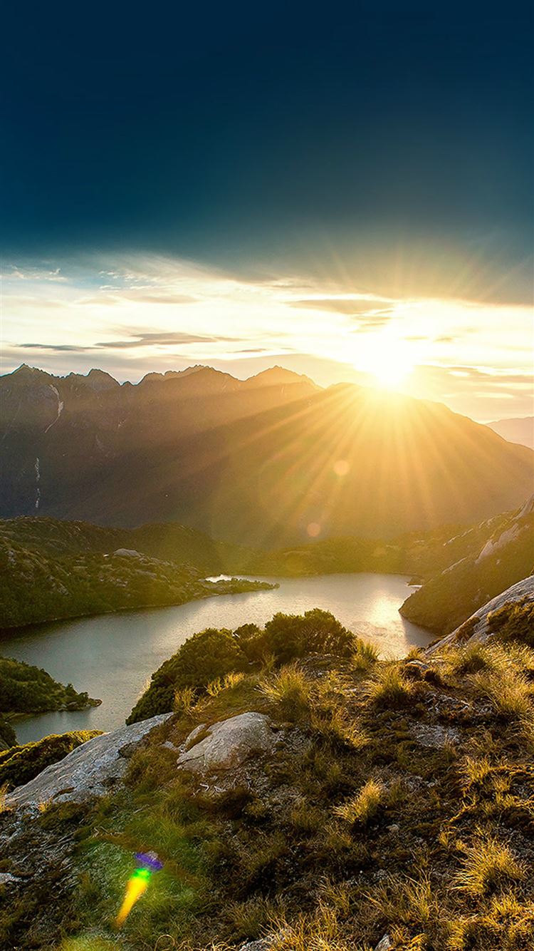 Sunshine Mountain Sky Blue Spring Nature iPhone 8 Wallpaper Free Download