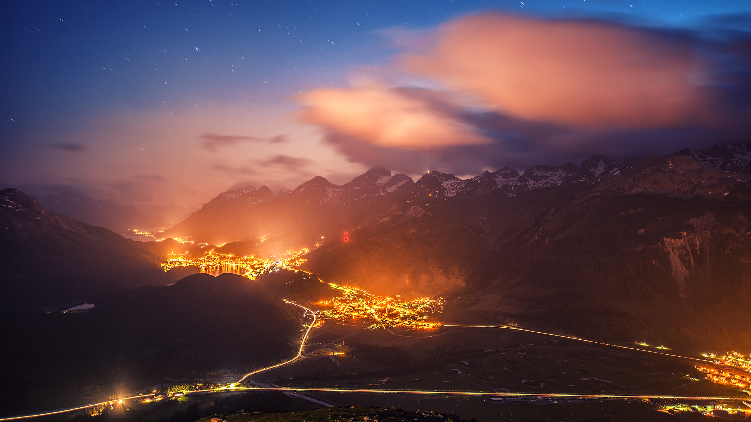 City At Night Road Mountains