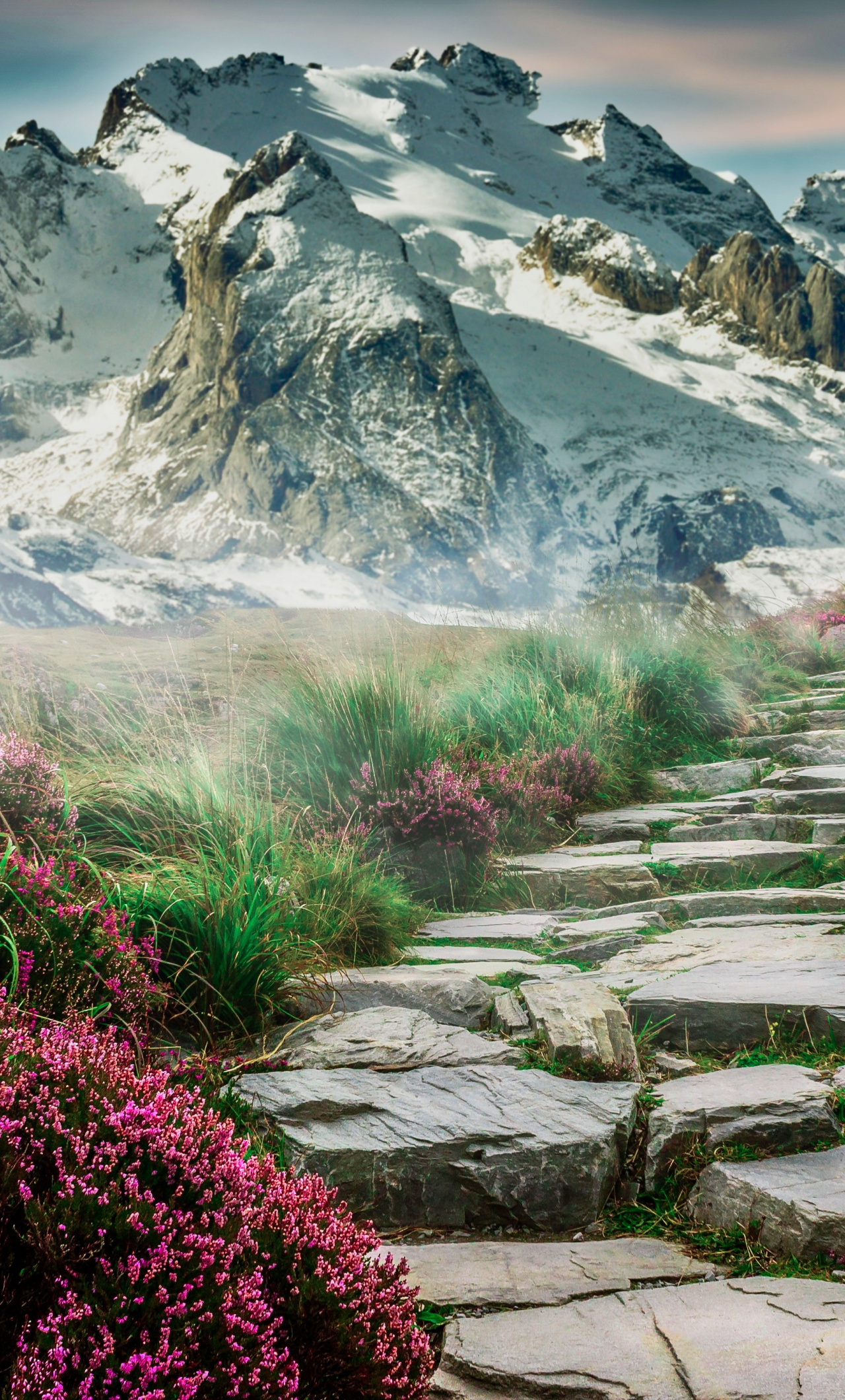 Download Scenic, spring, mountain, rocks steps, pathway wallpaper, 1280x iPhone 6 Plus