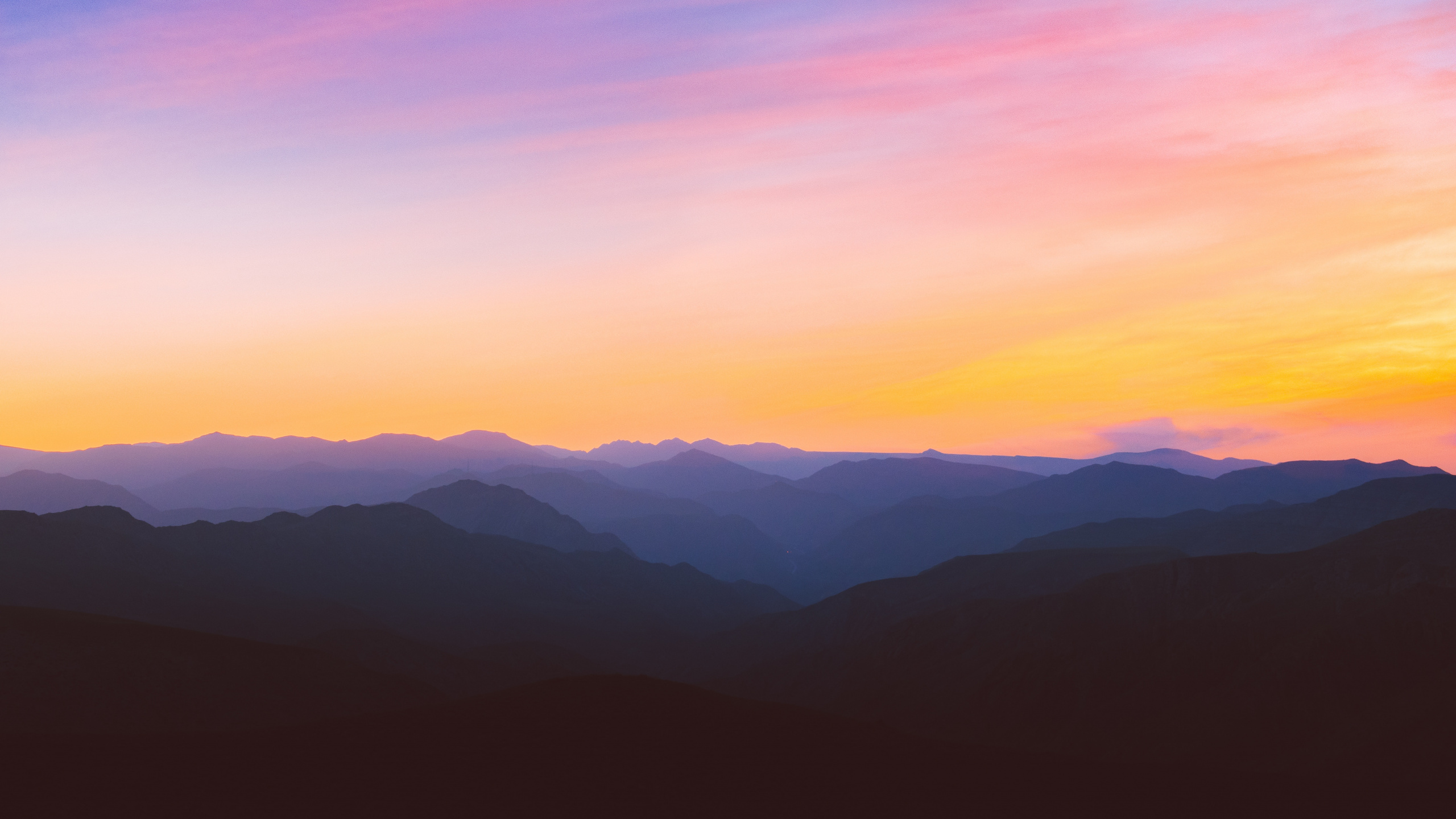 Download Mountains, sunset, horizon, colorful sky wallpaper, 2560x1440, Dual Wide, Widescreen 16:9, Widescreen