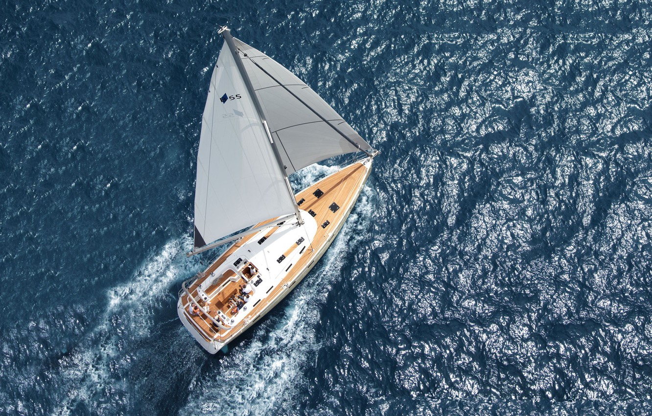 Wallpaper sea, the way, yacht, sail, aerial view image for desktop, section пейзажи