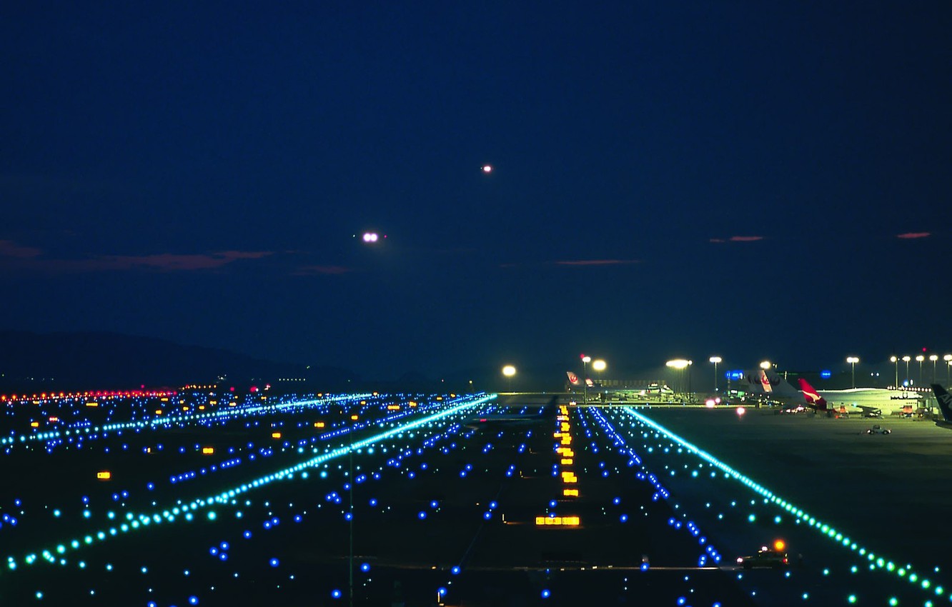 Wallpaper Lights, Runway, Airport image for desktop, section город
