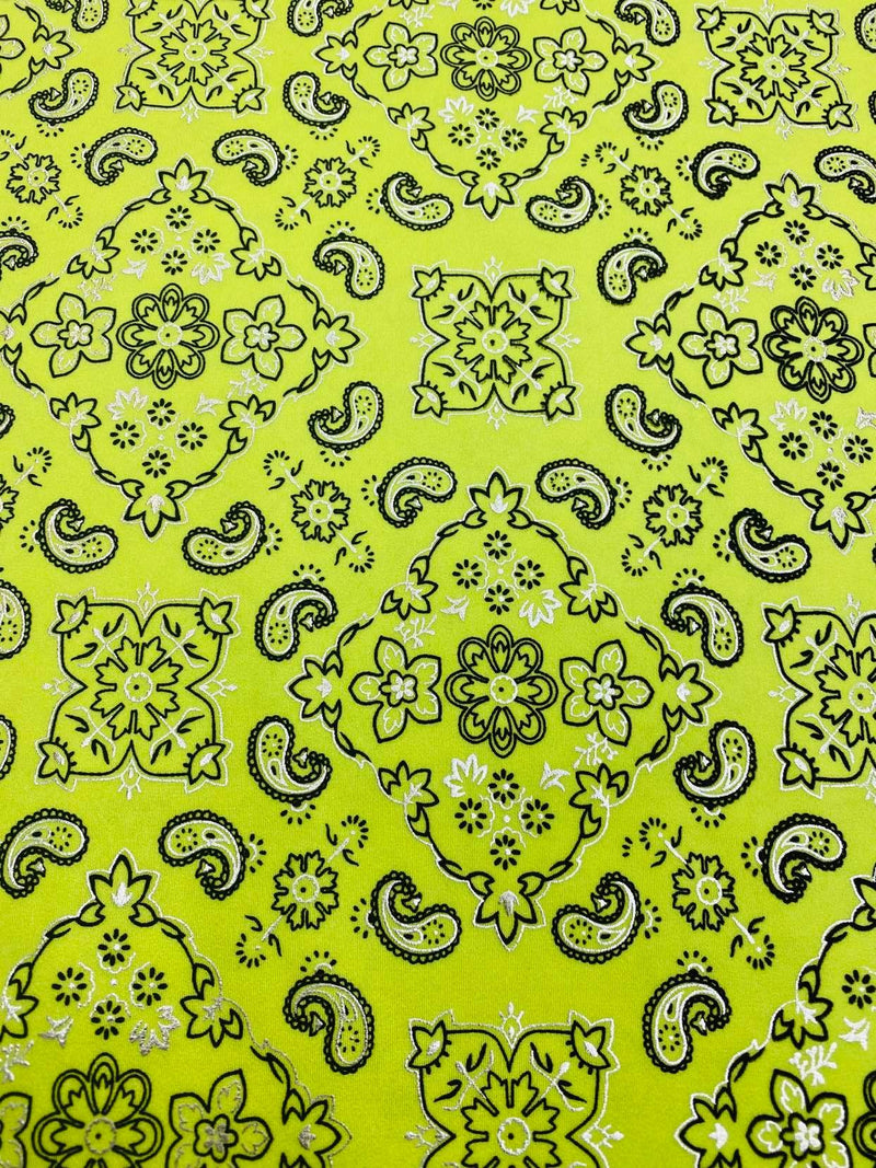 Bandana Print Fabrics Yellow Spandex Fabric Sold By The