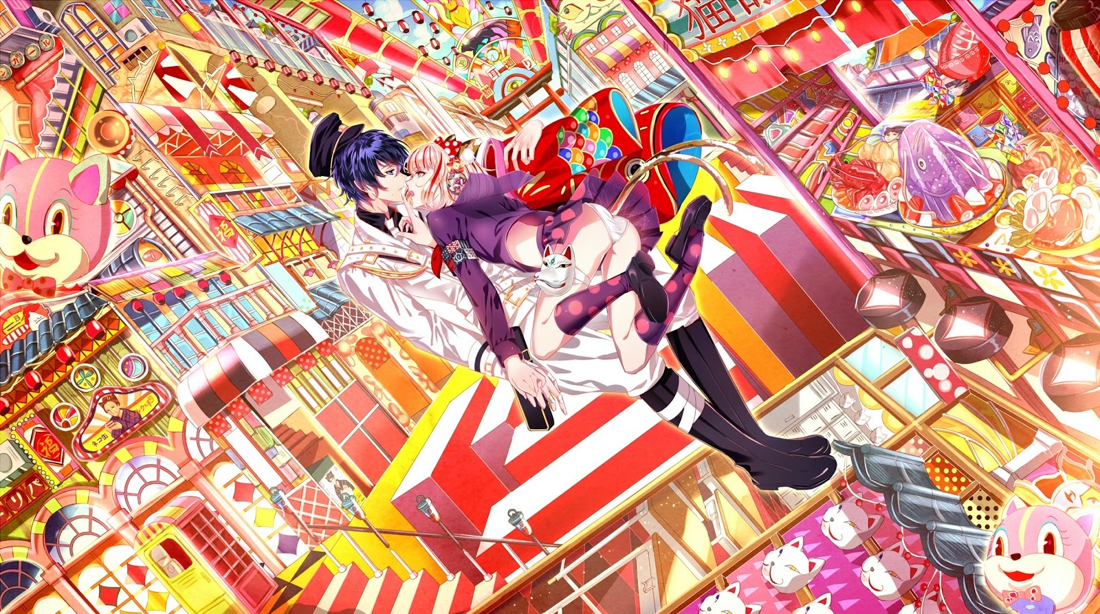 Phi Stars: Cute Vocaloid Couple of KAITO x Hatsune Miku Singing Anime Wallpaper