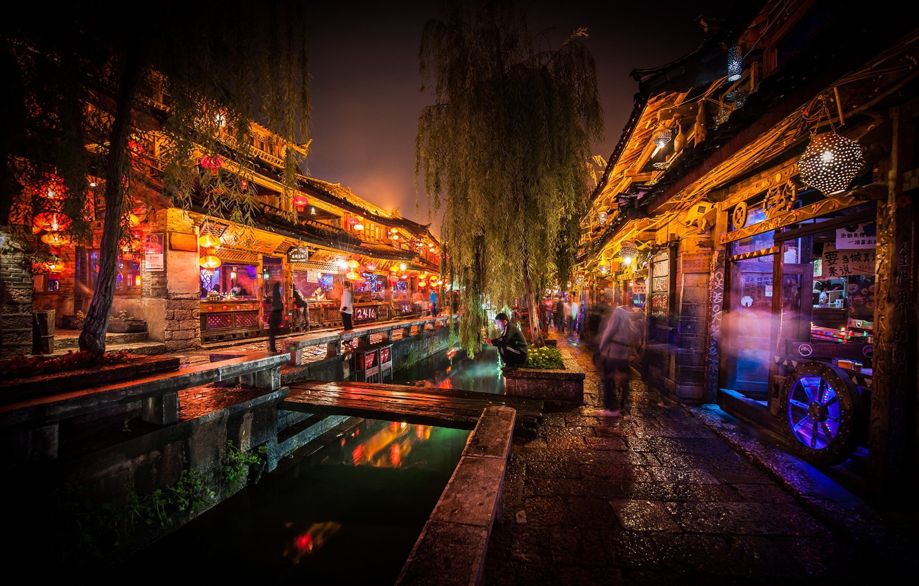 Wallpaper China, night, Lijiang, Old City image for desktop, section город