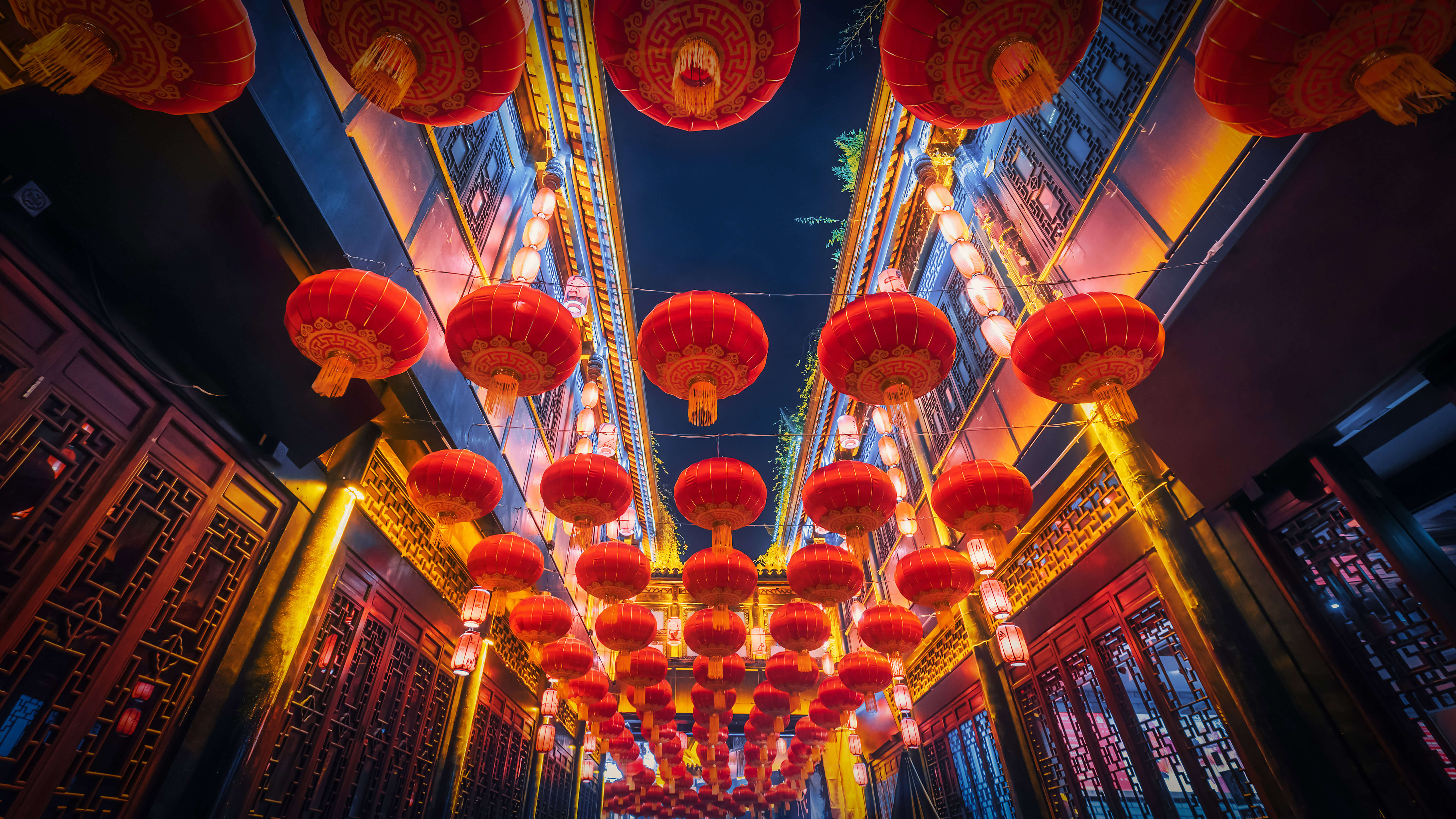 Lantern Festival Wallpaper 4K, Chinese New Year, China, Lanterns, Night, 5K, Photography