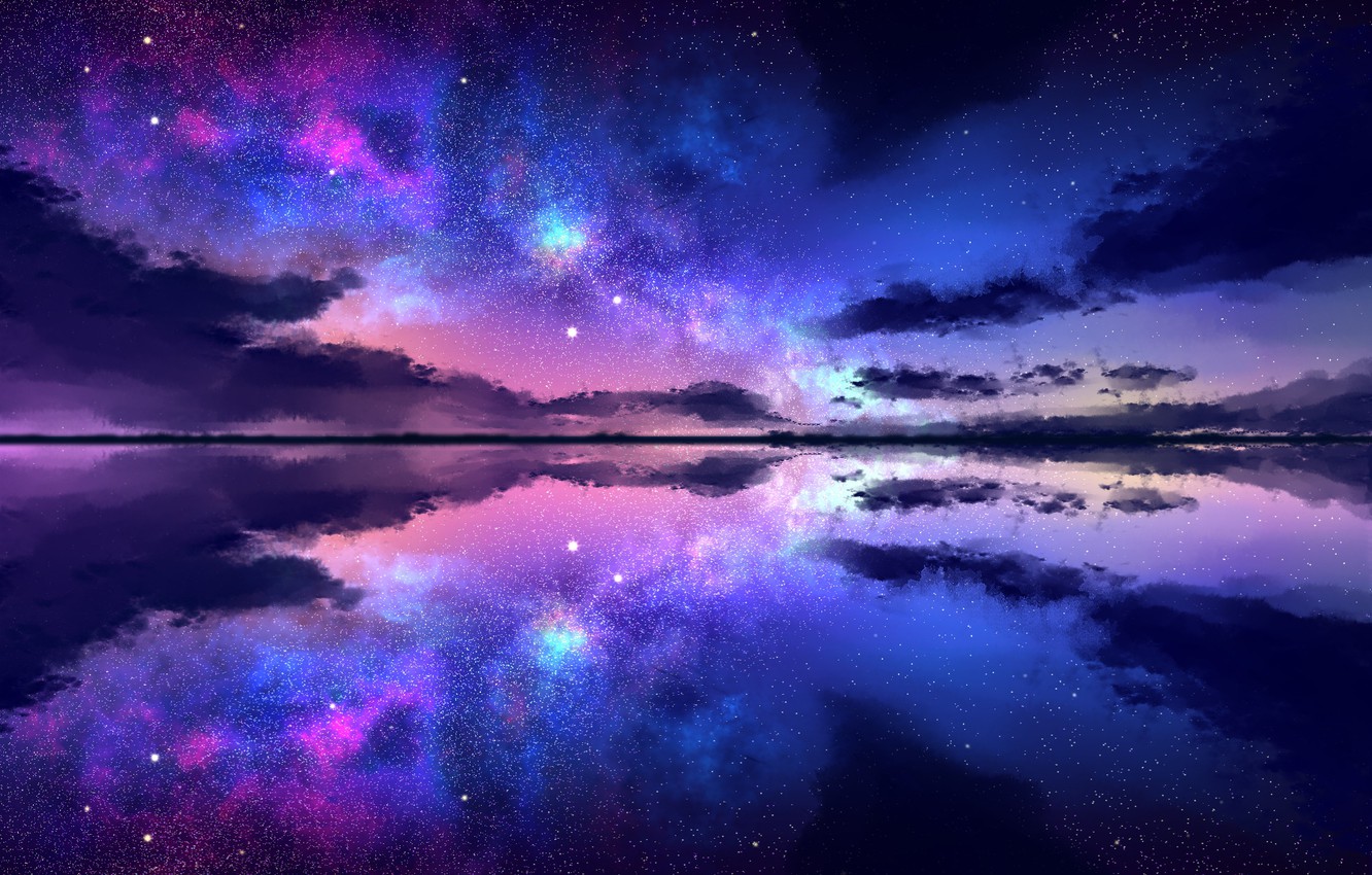 Wallpaper the sky, stars, clouds, night, reflection image for desktop, section природа