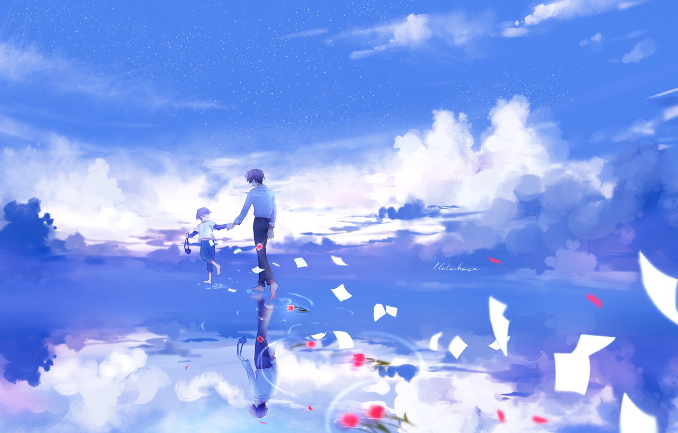 Wallpaper The sky, Water, Reflection, Boy, Guy image for desktop, section арт