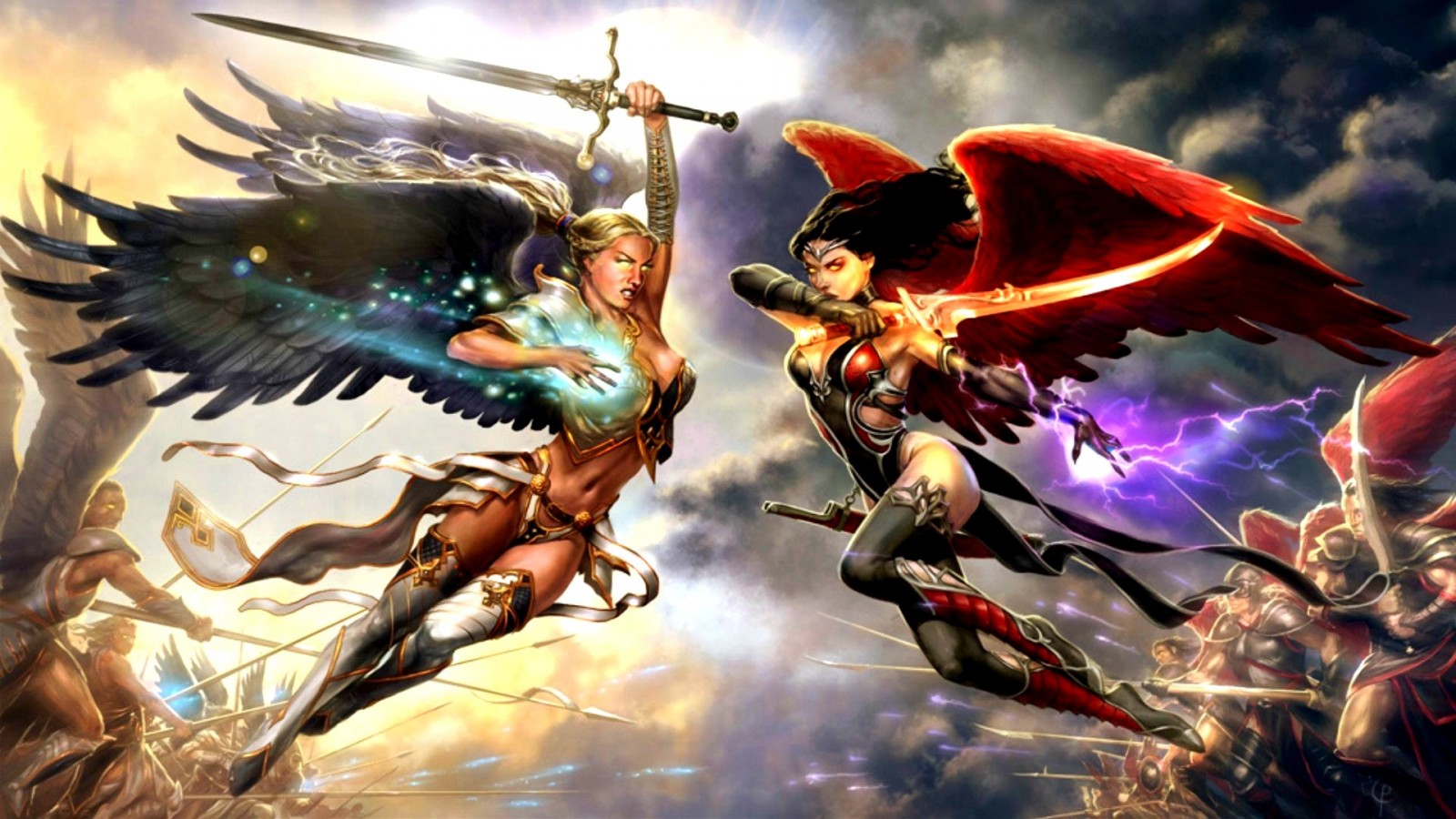 women, fantasy art, fantasy girl, angel, dragon, warrior, mythology, screenshot, computer wallpaper, fictional character, comic book High quality walls