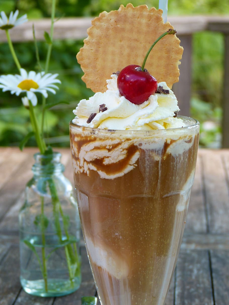 Iced Coffee, Cherry, Cream, Ice Cream, Cold, Summer
