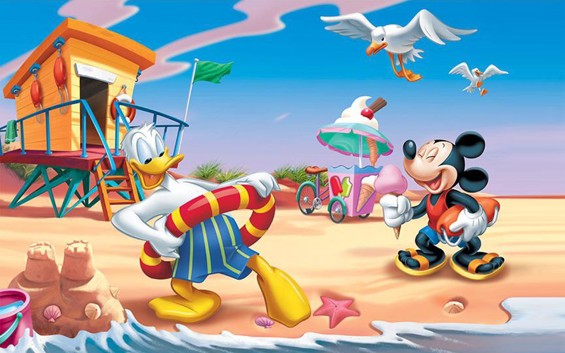 Donald Duck And Mickey Mouse Summer Vacation Beach HD Wallpaper For Mobile Phones Tablet And Pc 1920x1200, Wallpaper13.com
