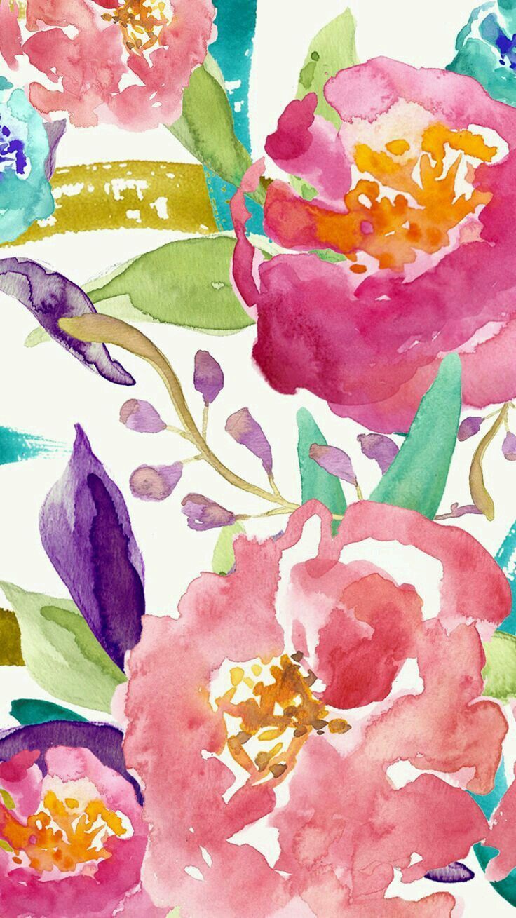 iPhone wallpaper #flowers #wallpaper #iphone #watercolor #color #water. Aquarela floral, Aquarela, Flor aquarela