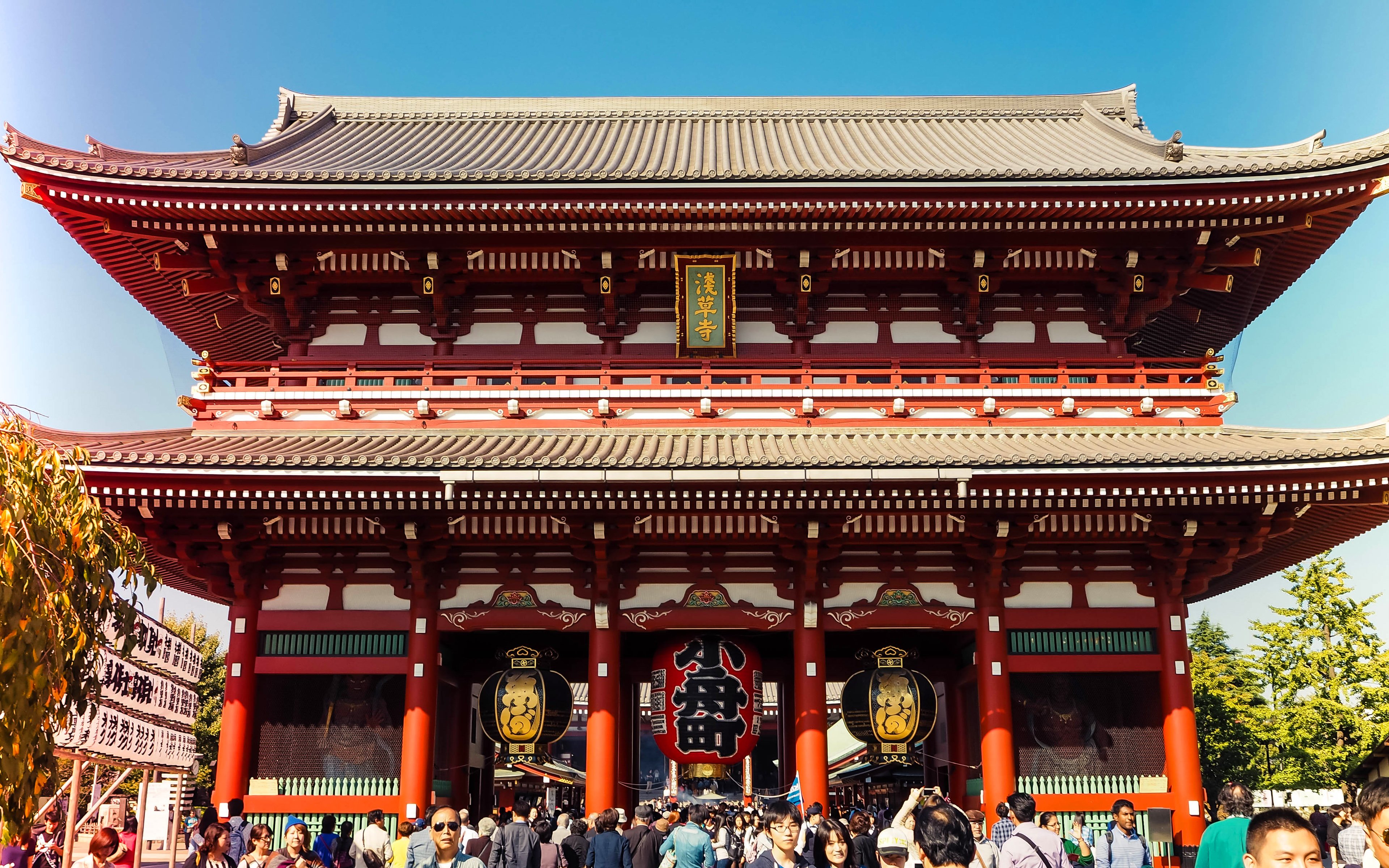 Download wallpaper Sensoji Temple, Tokyo landmarks, Japanese architecture, Japanese temple, Asakusa, Tokyo, Japan for desktop with resolution 3840x2400. High Quality HD picture wallpaper