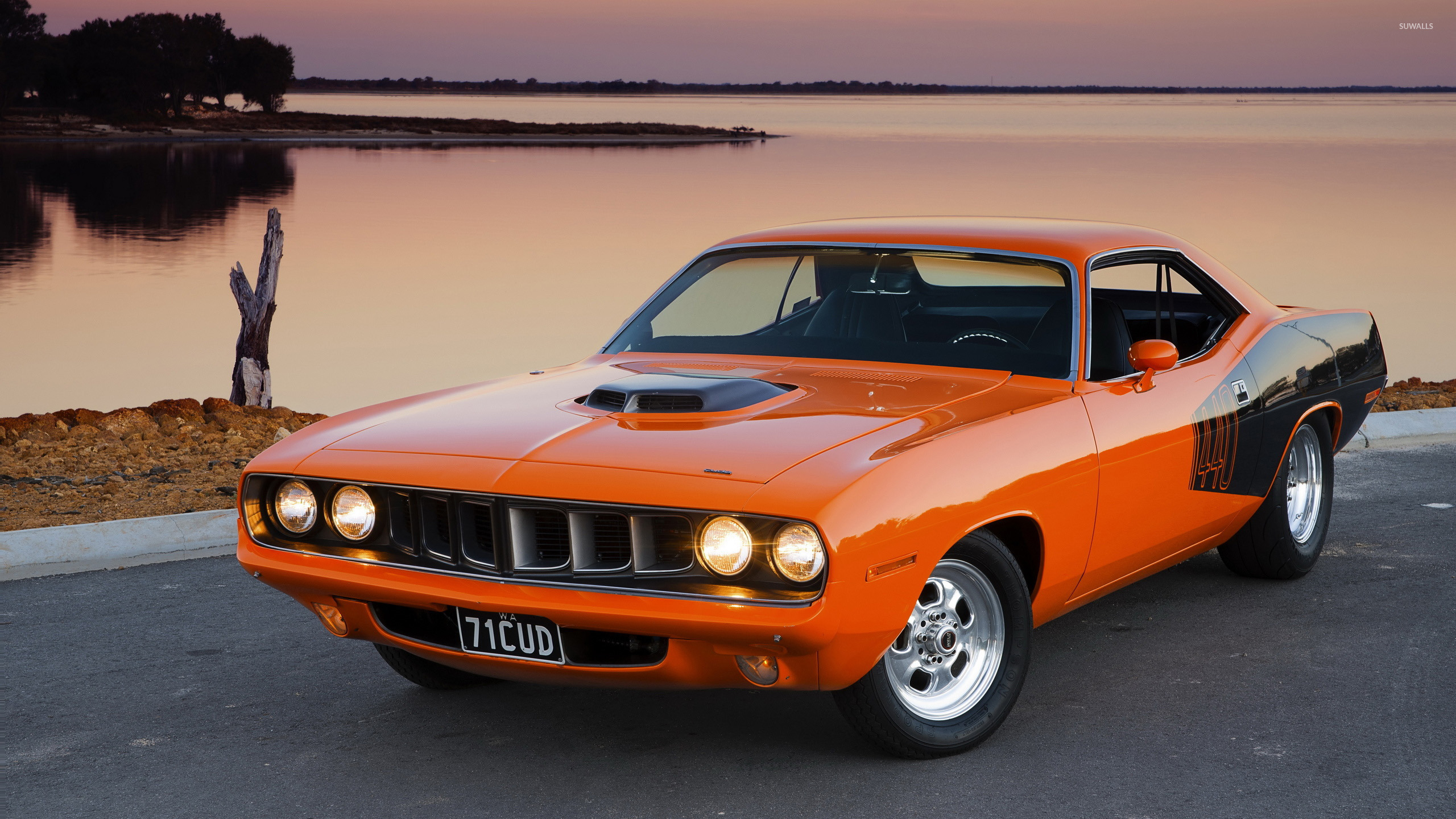 Orange Plymouth Barracuda front side view wallpaper wallpaper