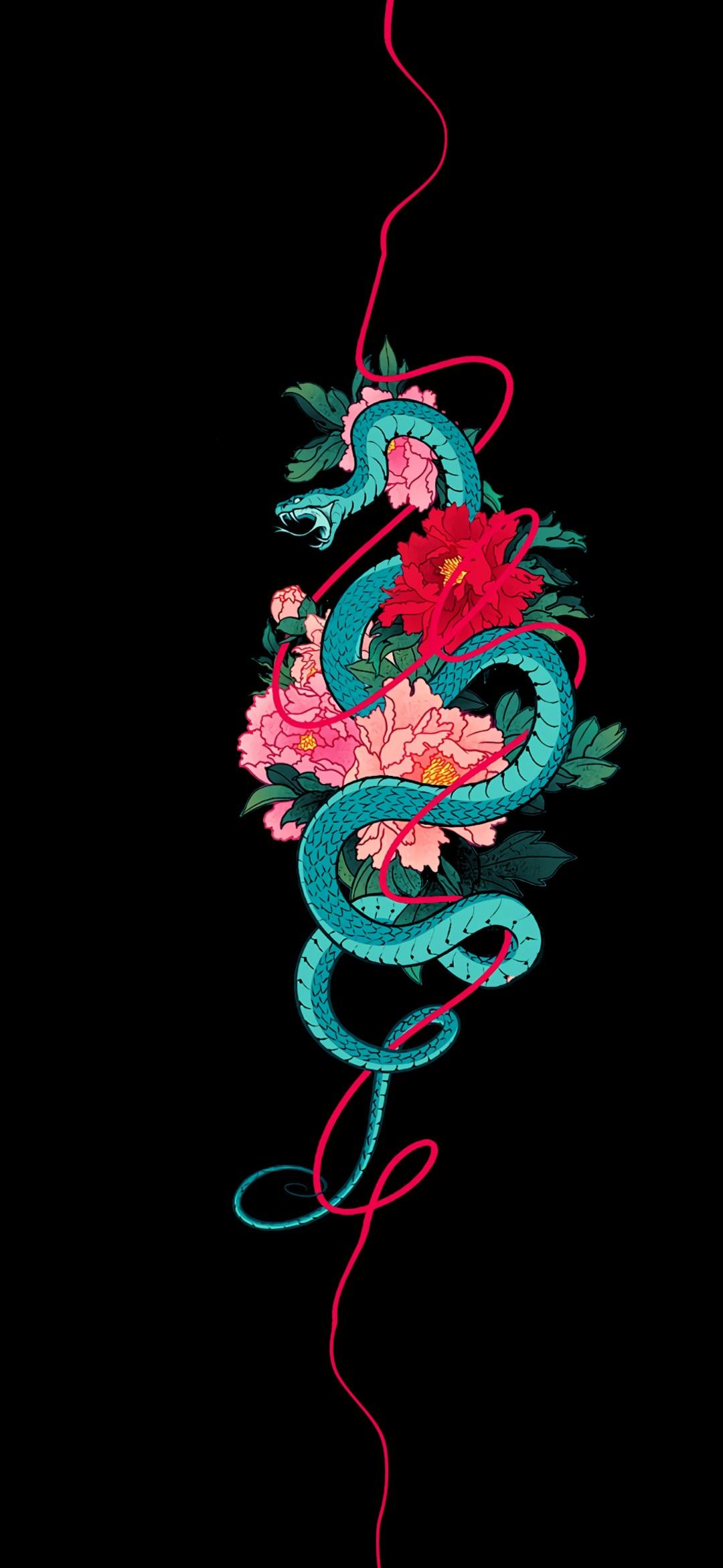 Floral Snake AMOLED Wallpaper 10802340. Snake wallpaper, Cool wallpaper dark, Dark black wallpaper