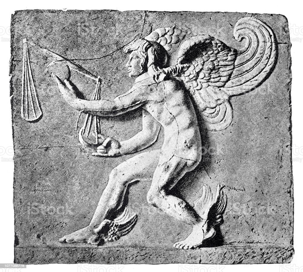 Classical Greek Wind God Boreas With Wings And A Scale Image Now