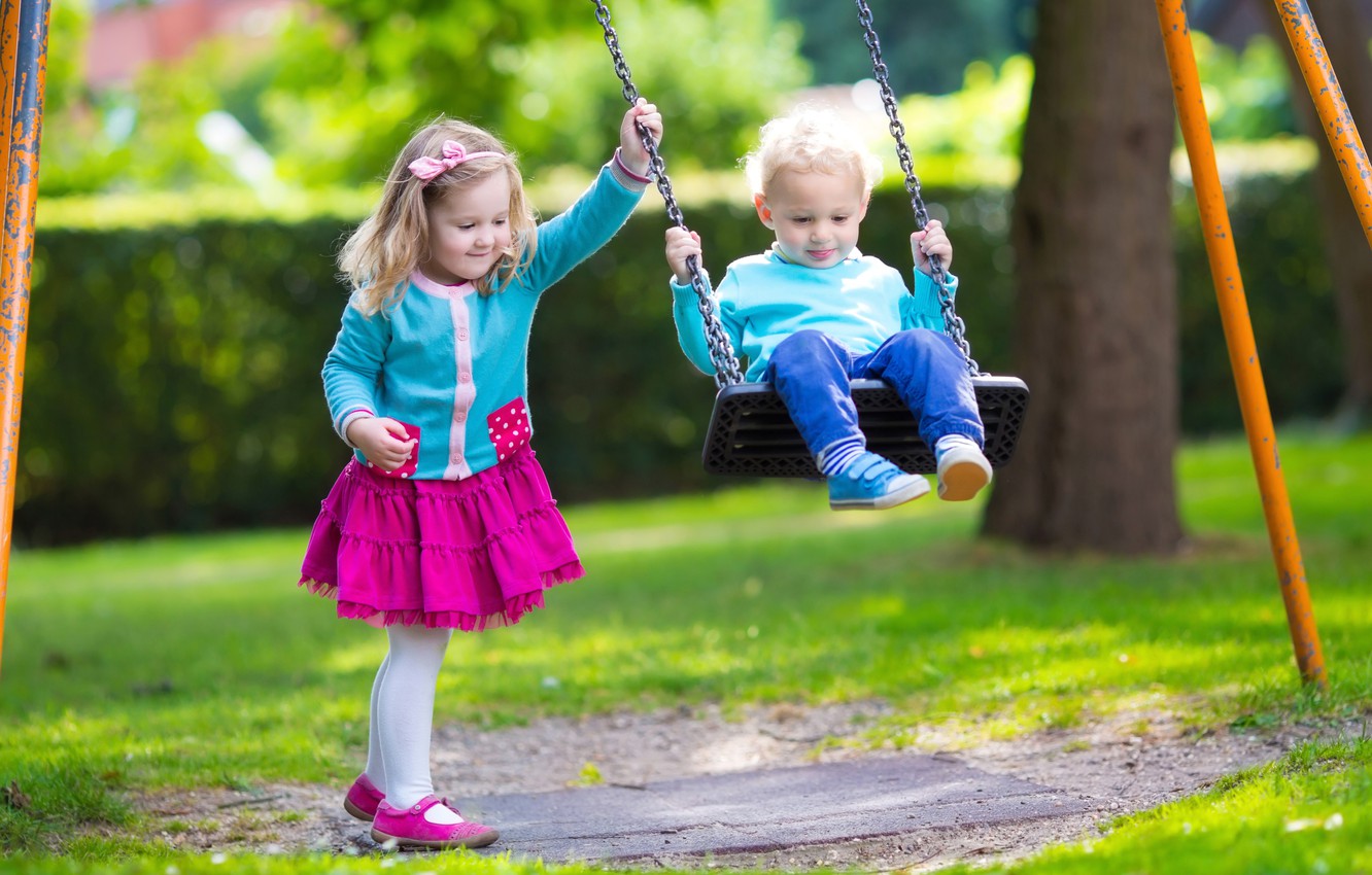 Wallpaper children, swing, boy, girl, girls, child, Little, Boys image for desktop, section настроения