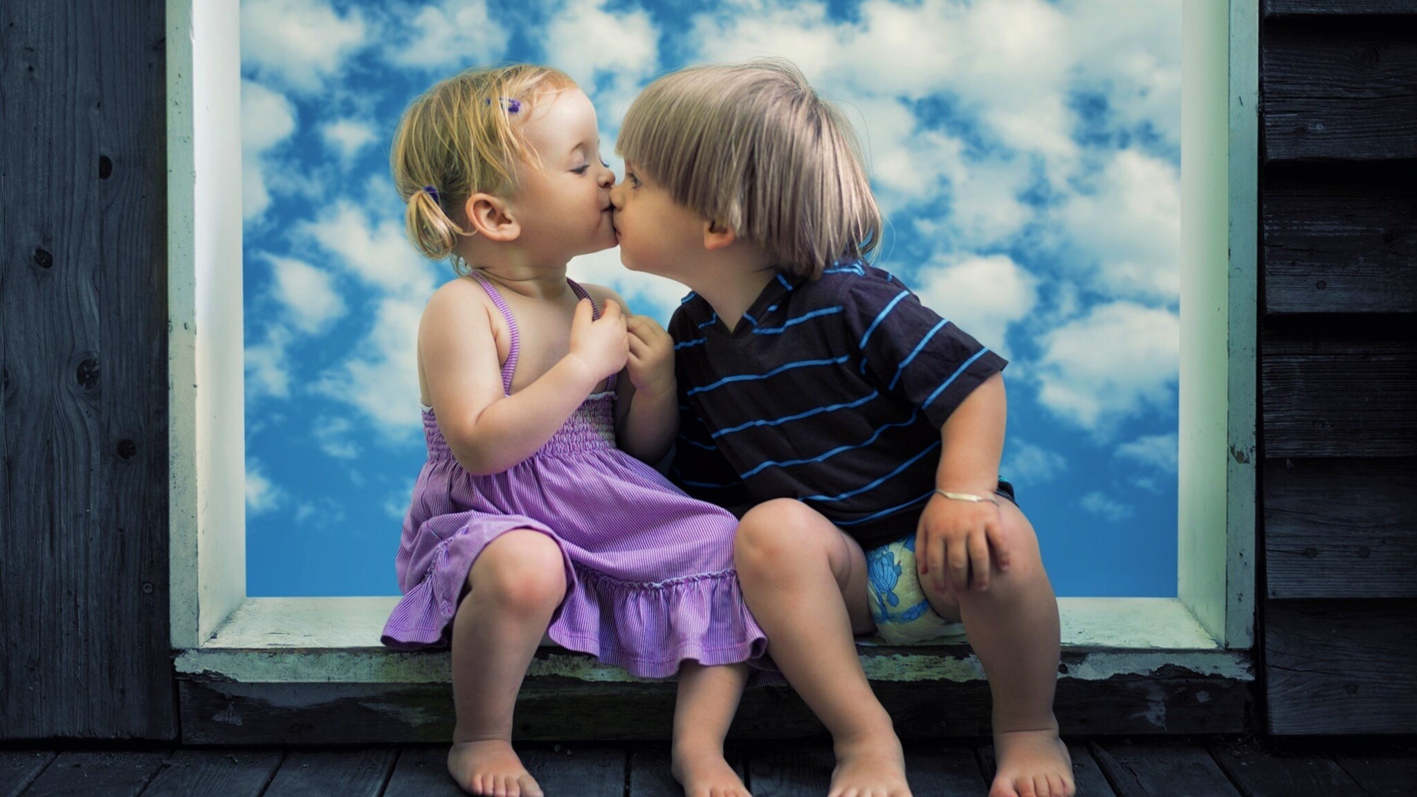 Little Boy Little Girl Cute Kiss 2048x1152 Resolution HD 4k Wallpaper, Image, Background, Photo and Picture