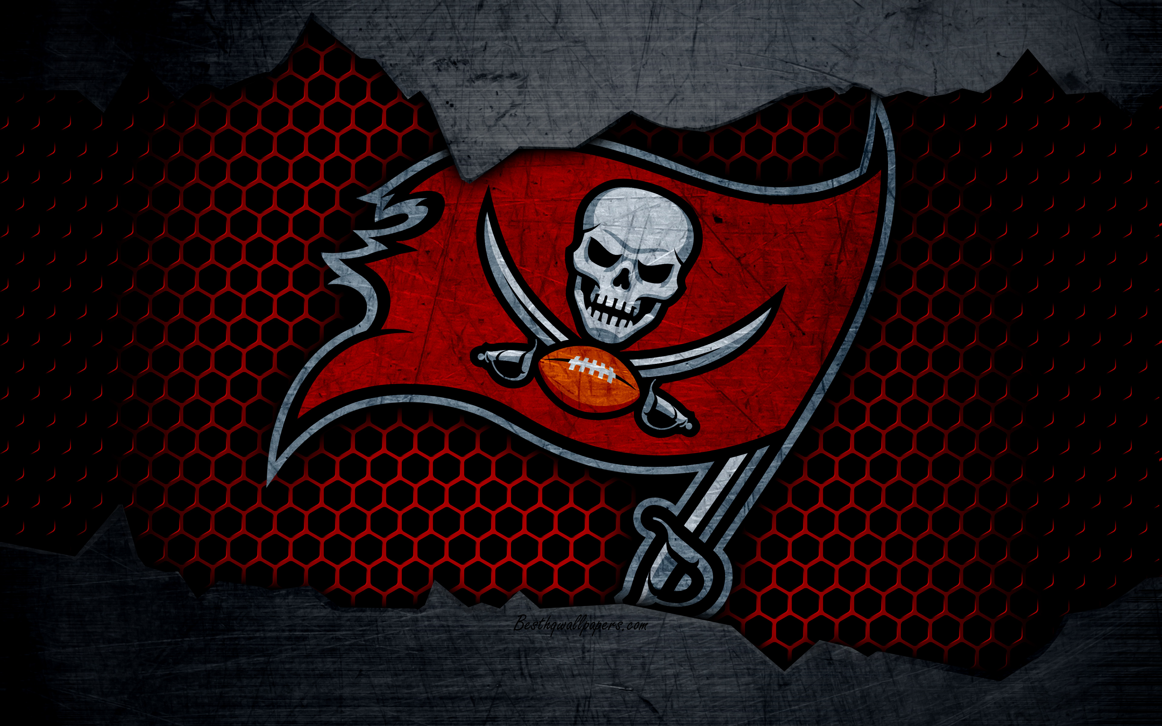Download wallpaper Tampa Bay Buccaneers, 4k, logo, NFL, american football, NFC, USA, grunge, metal texture, South Division for desktop with resolution 3840x2400. High Quality HD picture wallpaper