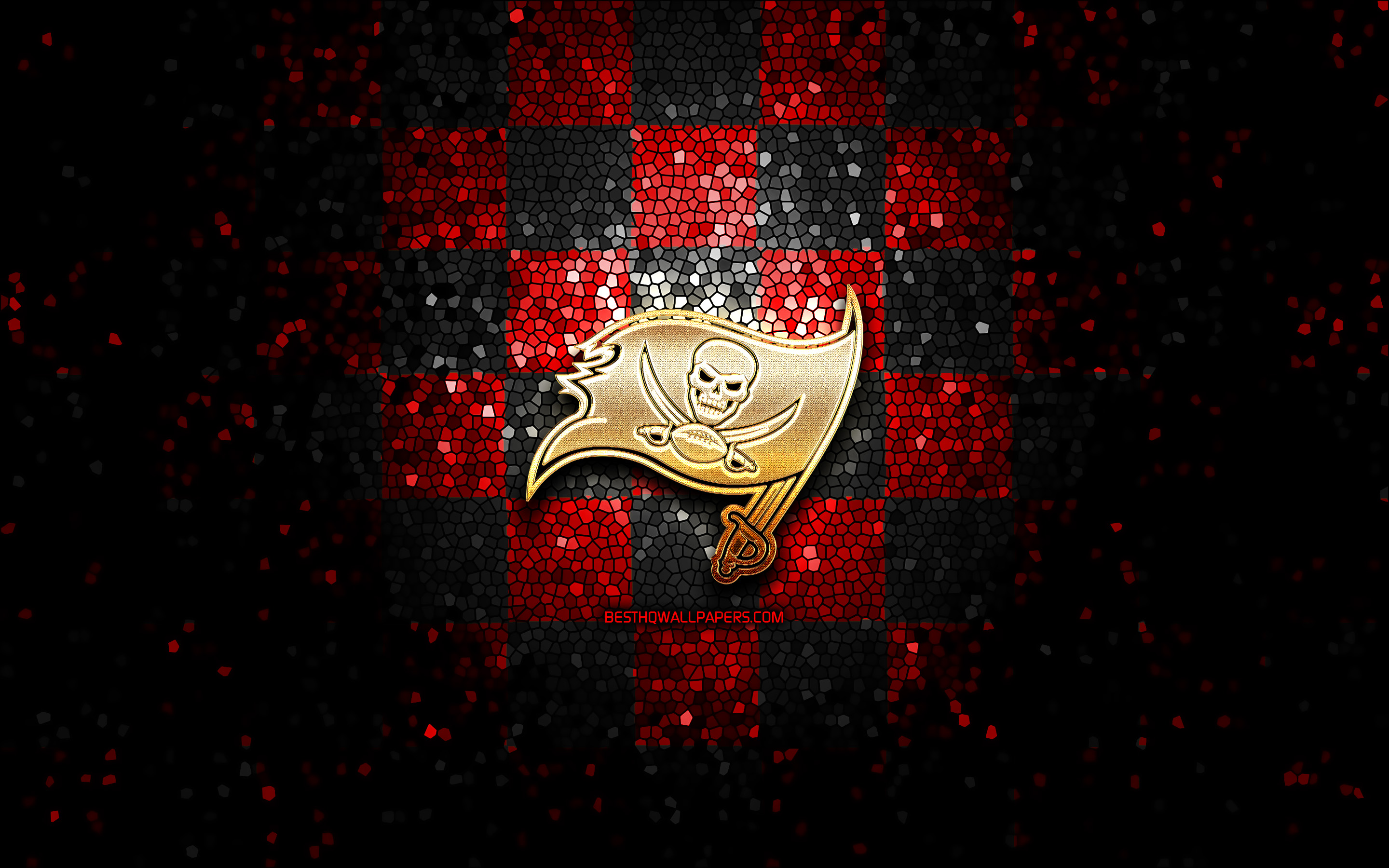 Download wallpaper Tampa Bay Buccaneers, glitter logo, NFL, red black checkered background, USA, american football team, Tampa Bay Buccaneers logo, mosaic art, american football, America for desktop with resolution 2880x1800. High Quality