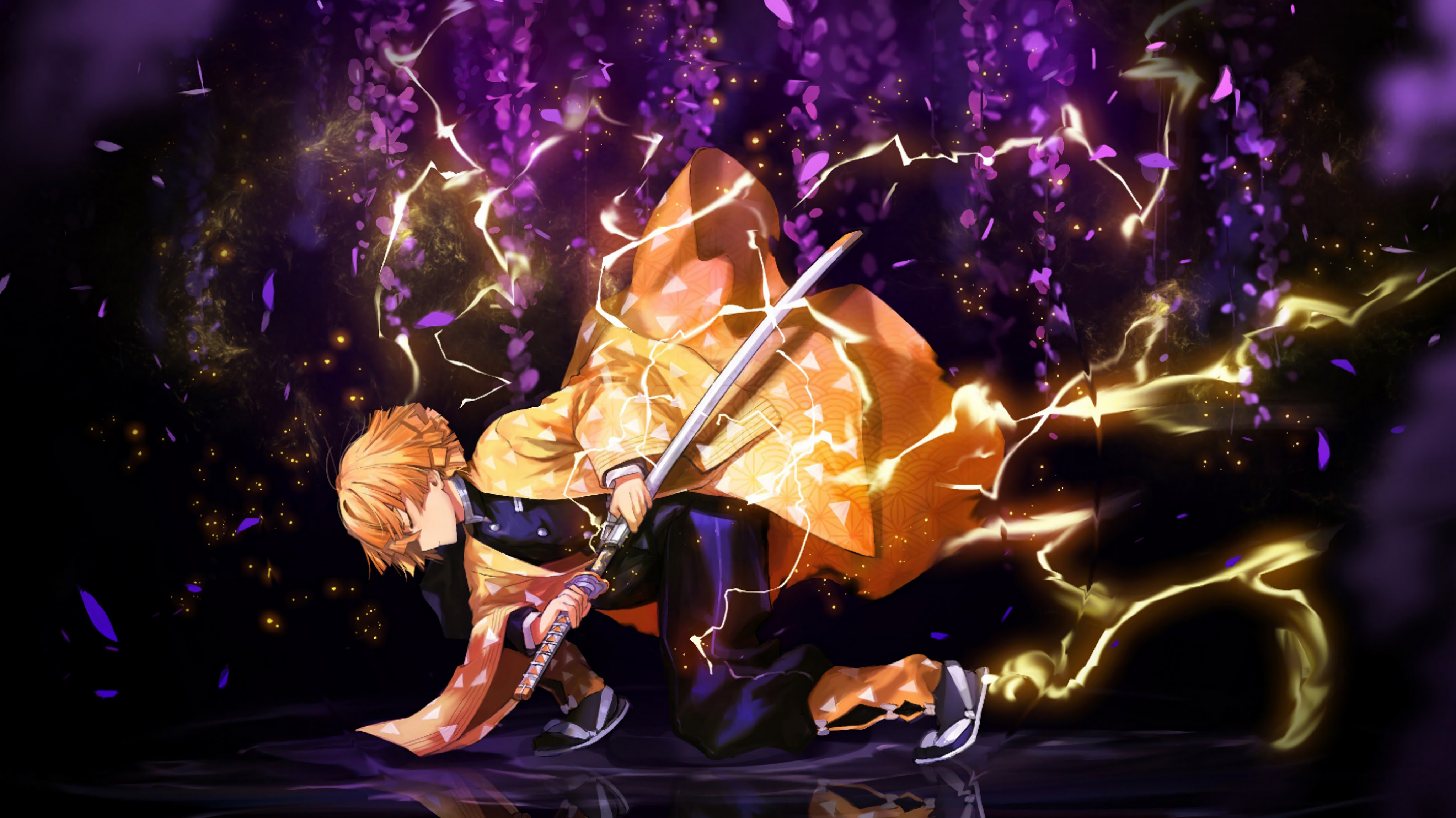 Zenitsu Agatsuma Kimetsu No Yaiba 4K Wallpaper