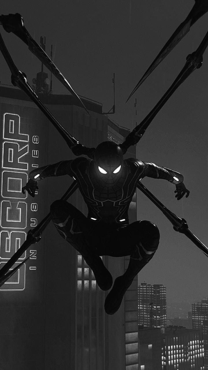 Iron spider man black in white wallpaper. Black and white wallpaper iphone, Black wallpaper iphone dark, Black and white photo wall
