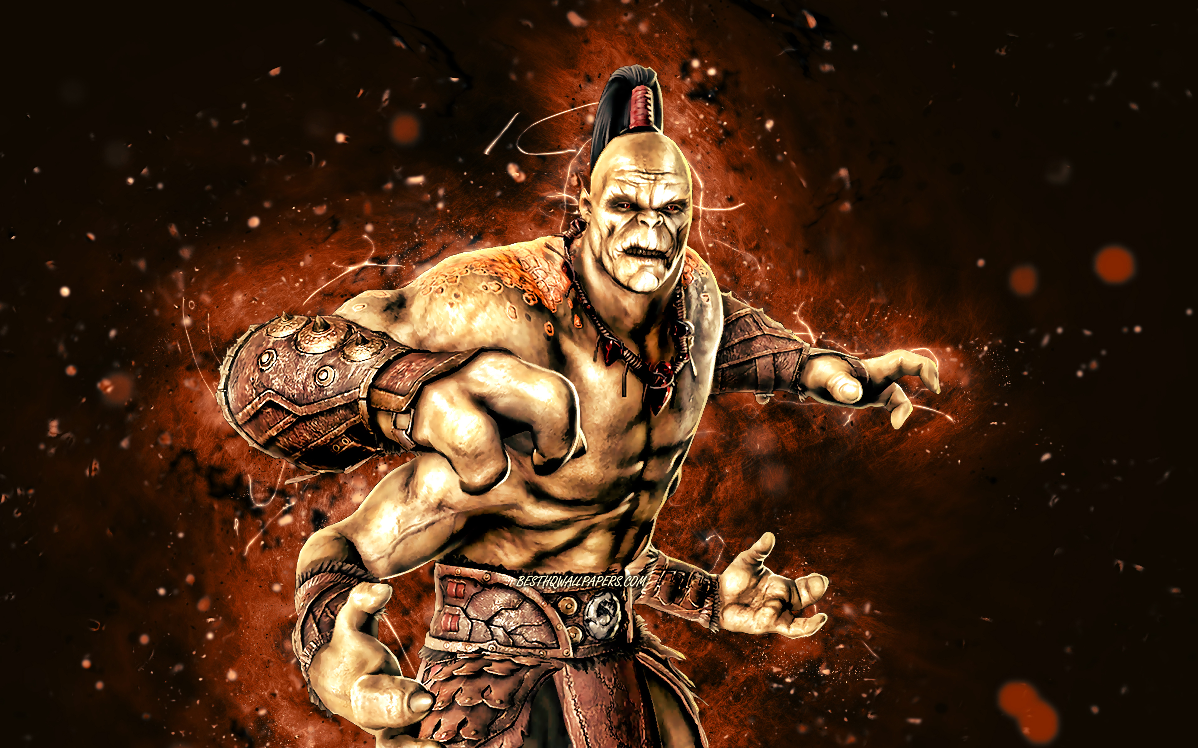 Download wallpaper Goro, 4k, brown neon lights, Mortal Kombat Mobile, fighting games, MK Mobile, creative, Mortal Kombat, Goro Mortal Kombat for desktop with resolution 3840x2400. High Quality HD picture wallpaper