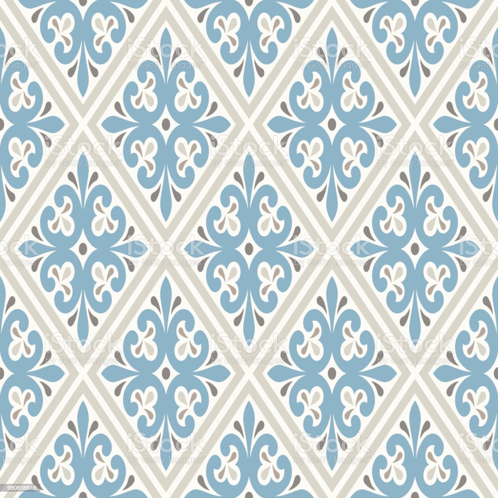 Vintage Wallpaper Modern Geometric Pattern Inspired By Old Wallpaper Nice Retro Colors Grey Beige And Calm Blue Stock Illustration Image Now