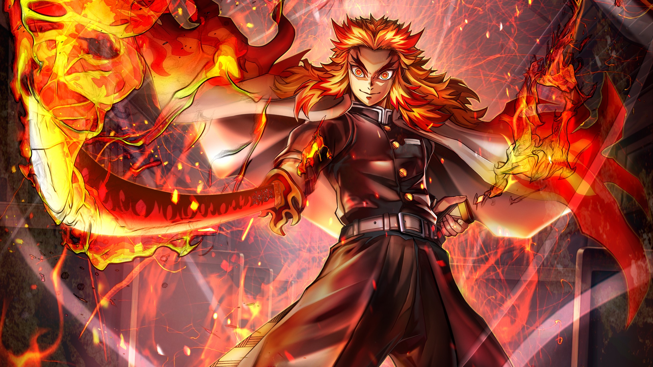 Kyojuro Rengoku Fire Background HD Demon Slayer Kimetsu no Yaiba Wallpaper