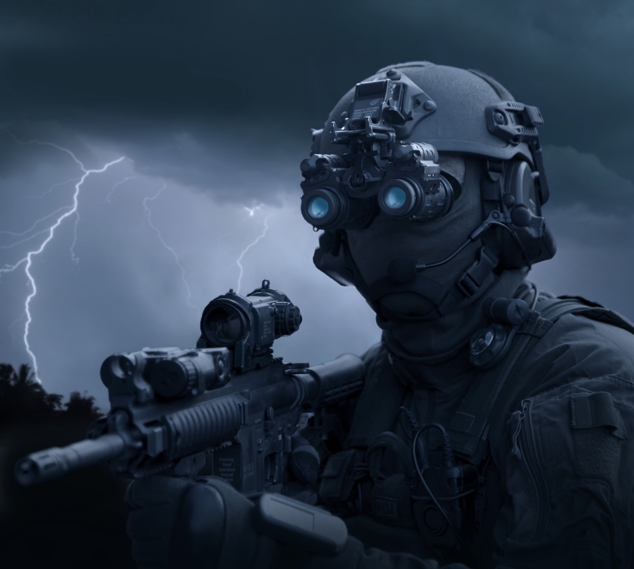 Special operations forces soldier equipped with night vision and an HK416 assault rifle Poster Print # VARPSTTWE300037M