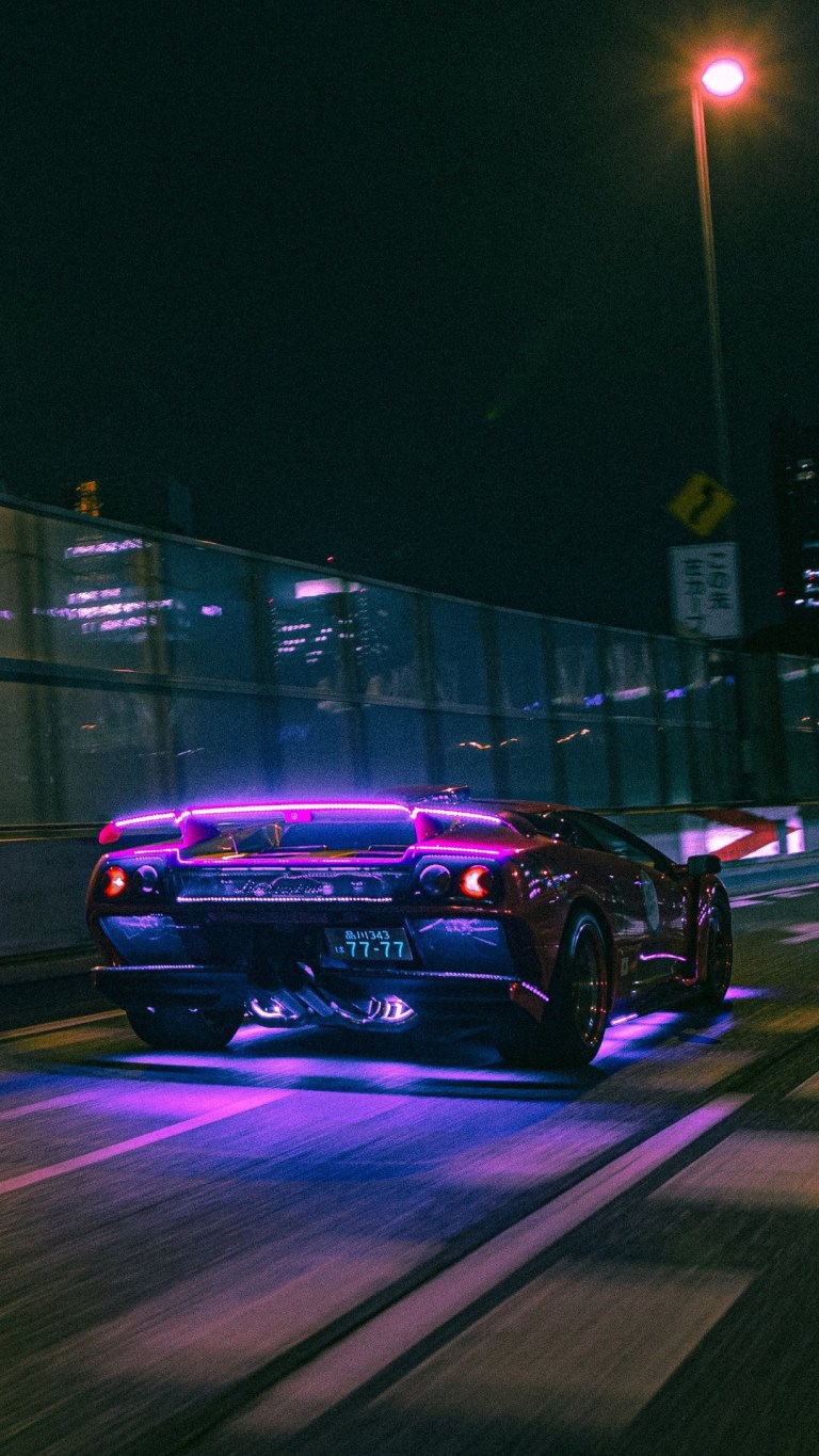 Purple Neon Lights Lamborghini Super HD iOS iPhone Wallpapers