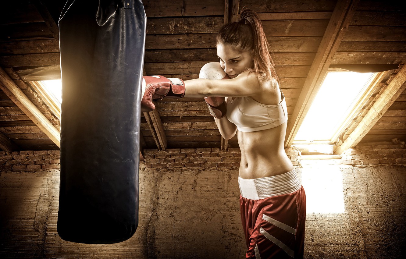 Wallpaper woman, boxing, boxing bag to hit image for desktop, section спорт