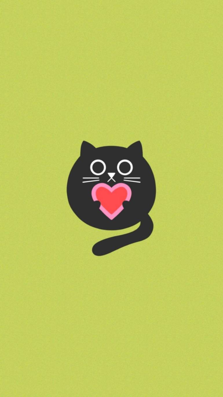 Green Cartoon Cute Cat Wallpaper