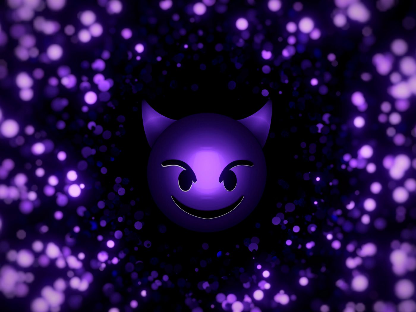 Download wallpaper 1400x1050 smile, smiley, devil, particles, purple standard 4:3 HD background