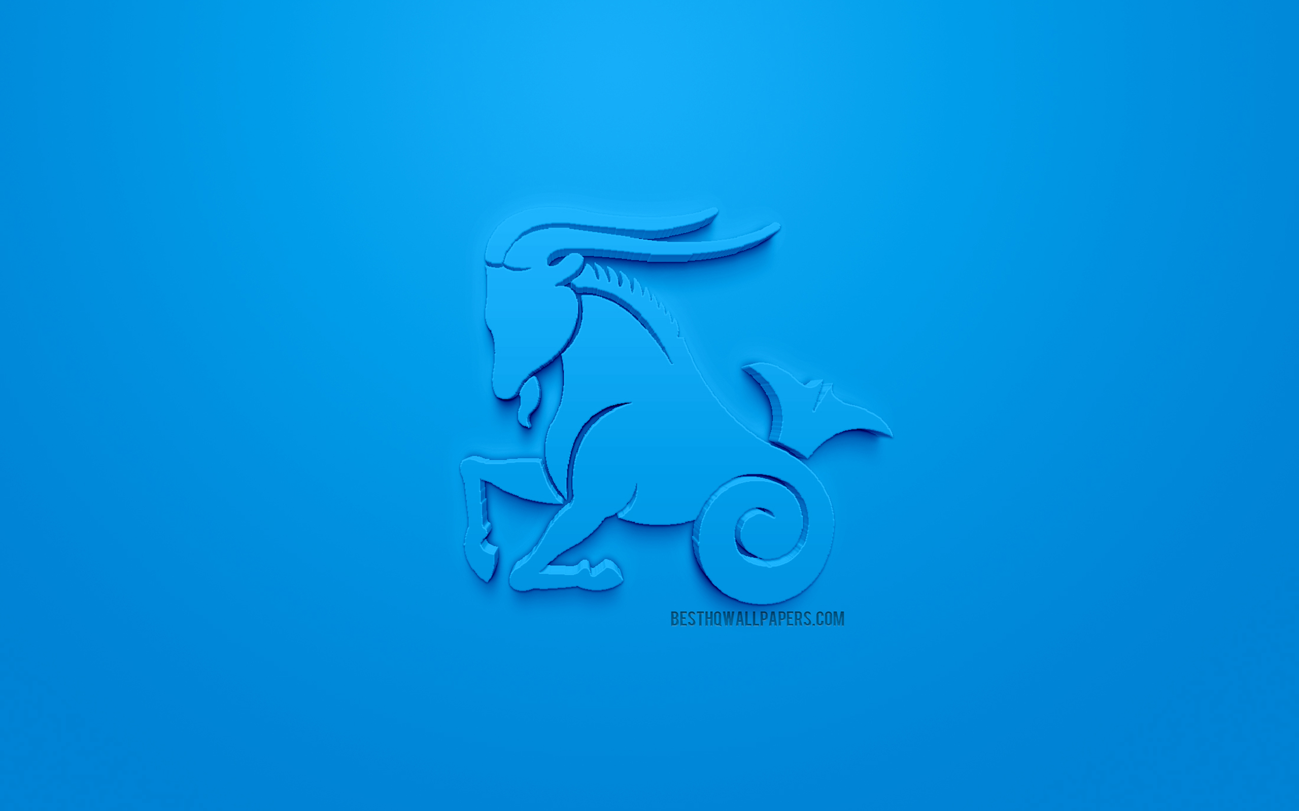 Download wallpaper Capricorn zodiac sign, 3D zodiac signs, astrology, Capricorn, 3D astrological sign, blue background, creative 3D art for desktop with resolution 2560x1600. High Quality HD picture wallpaper