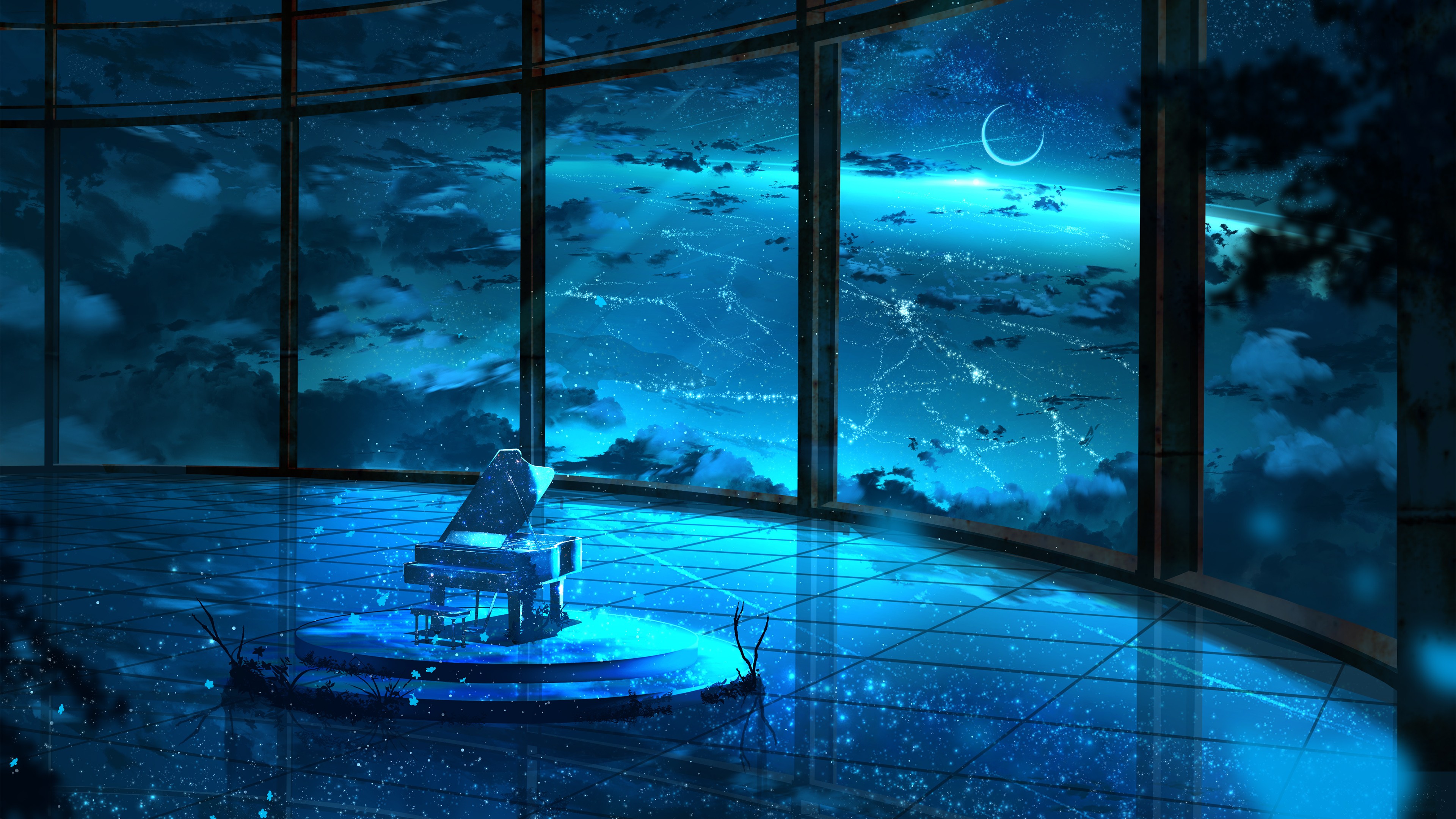 Anime Moon Sky Window 4K HD Wallpaper